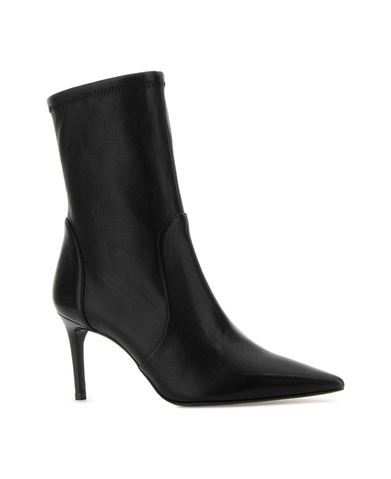 Stuart Weitzman Black Leather Stuart Power Ankle Boots - Black