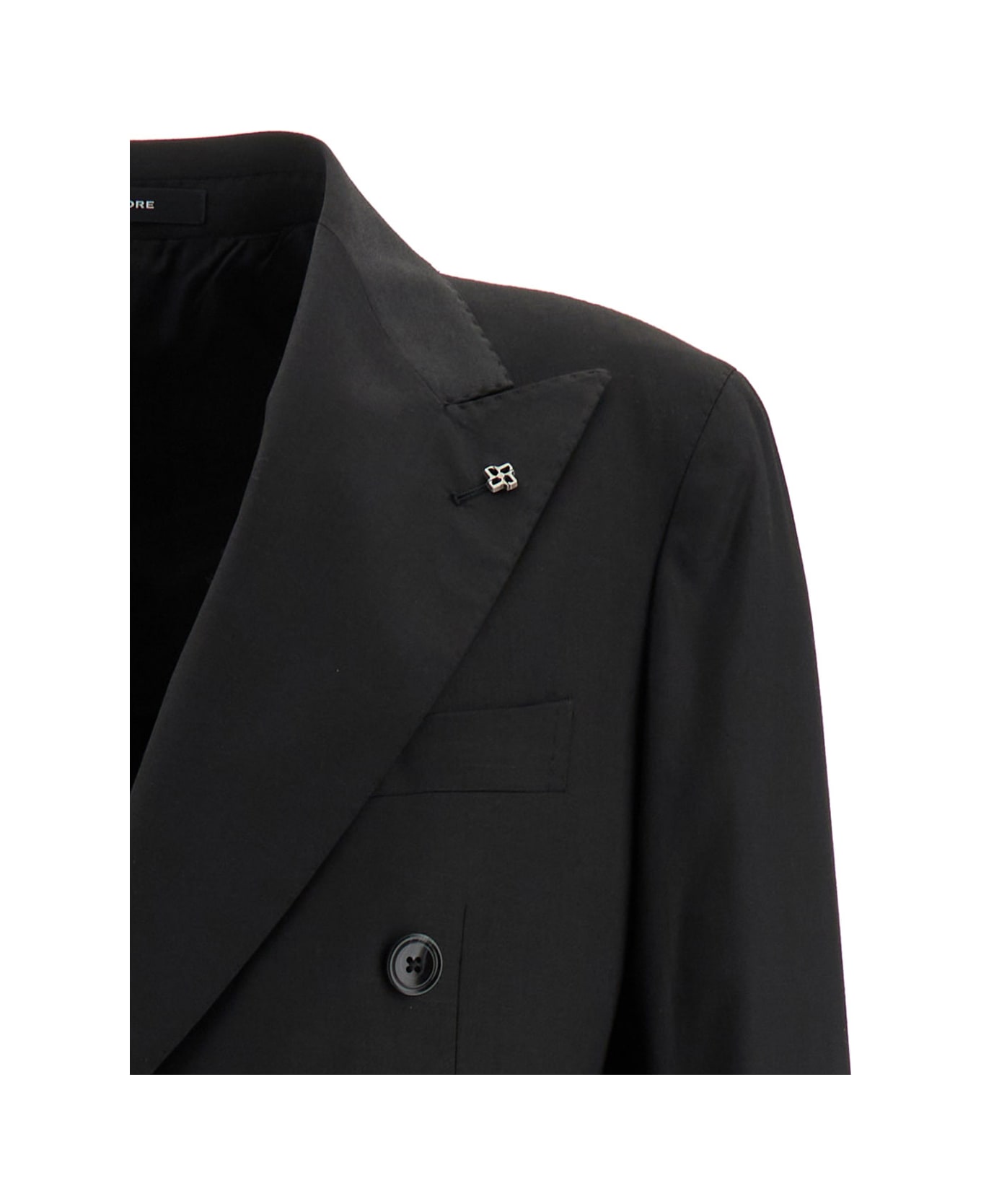 Tagliatore Black Double-breasted Jacket With Peak Revers In Wool Blend Man - Black