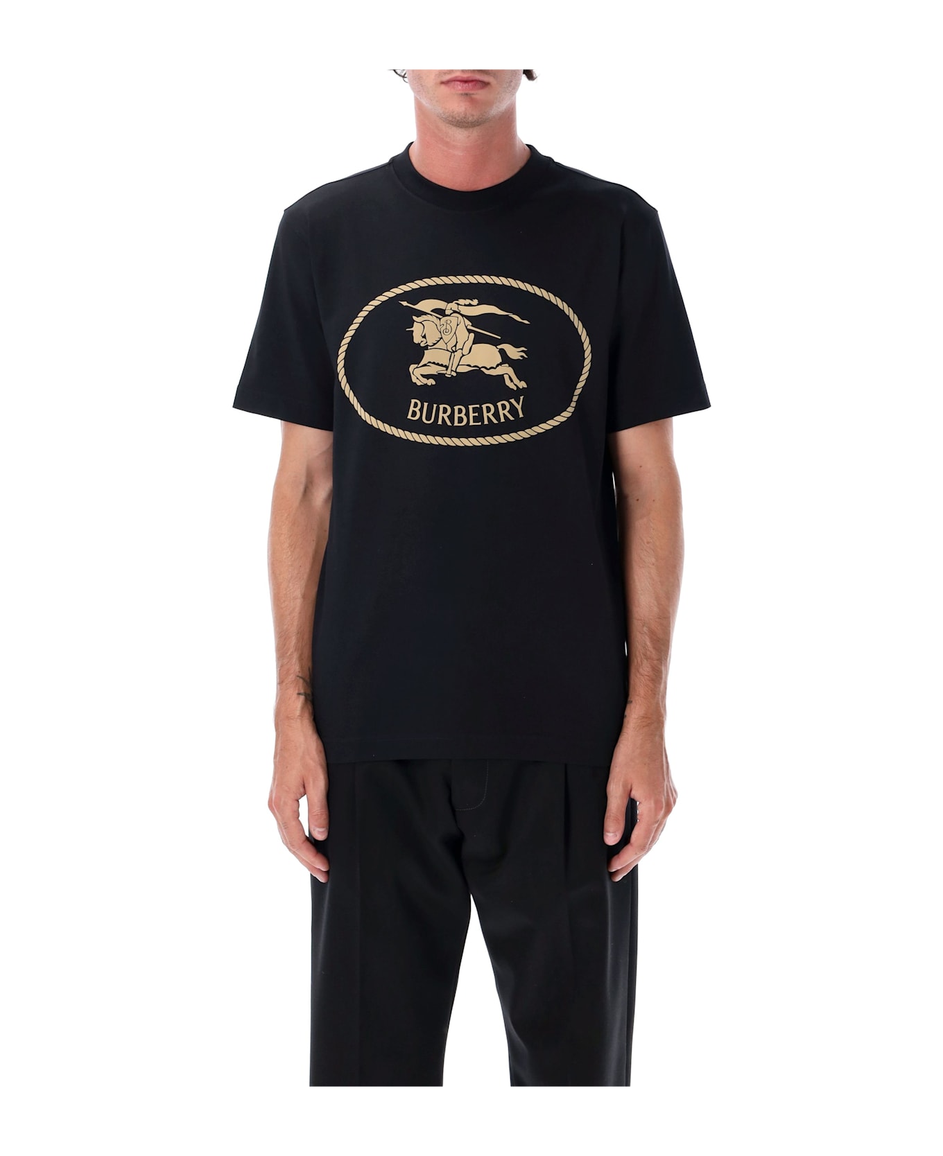 Burberry London Black Cotton Knight Stamp T-shirt - BLACK