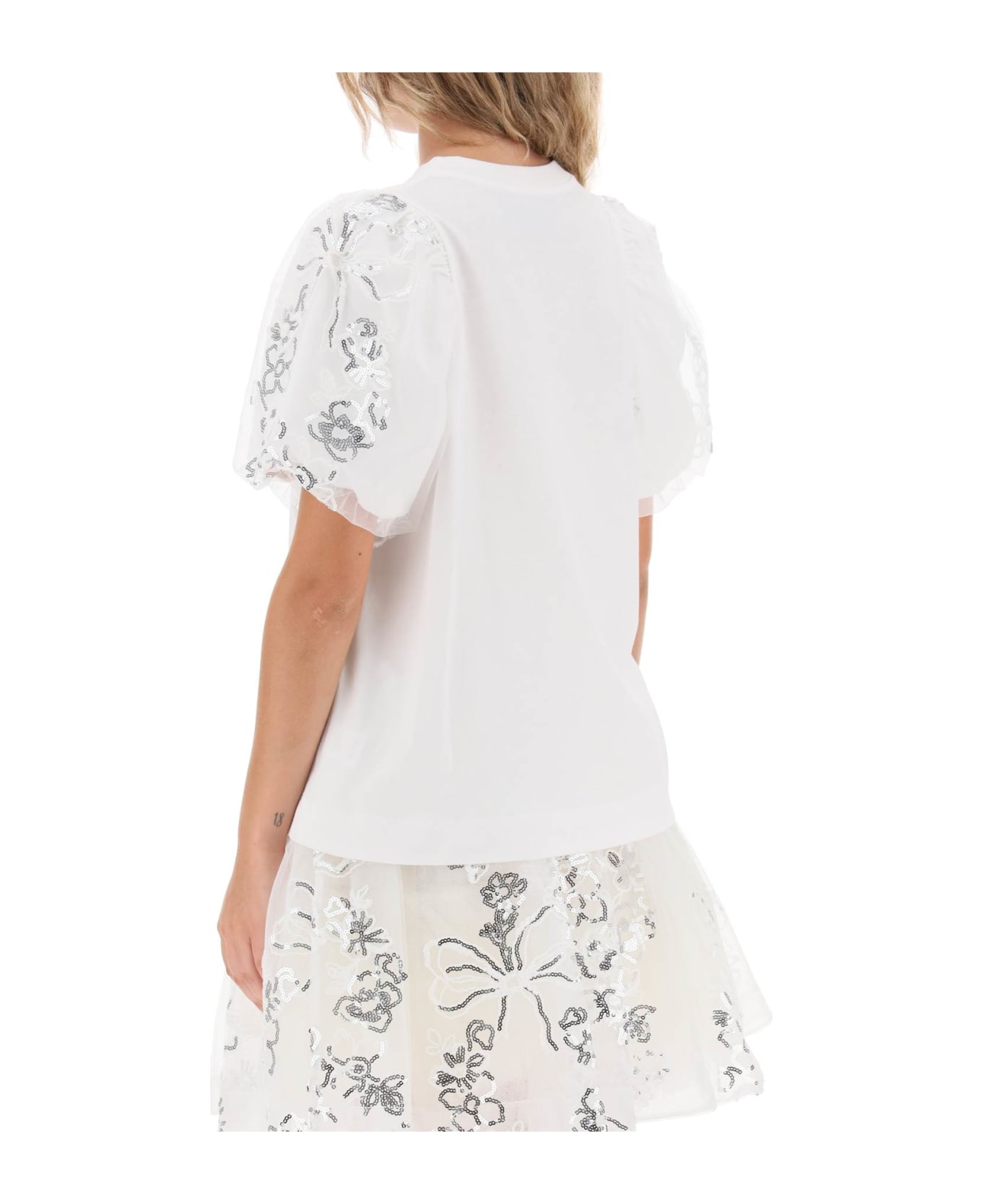 Simone Rocha Embroidered Puff Sleeve A-line T-shirt - WHITE (White) ポロシャツ