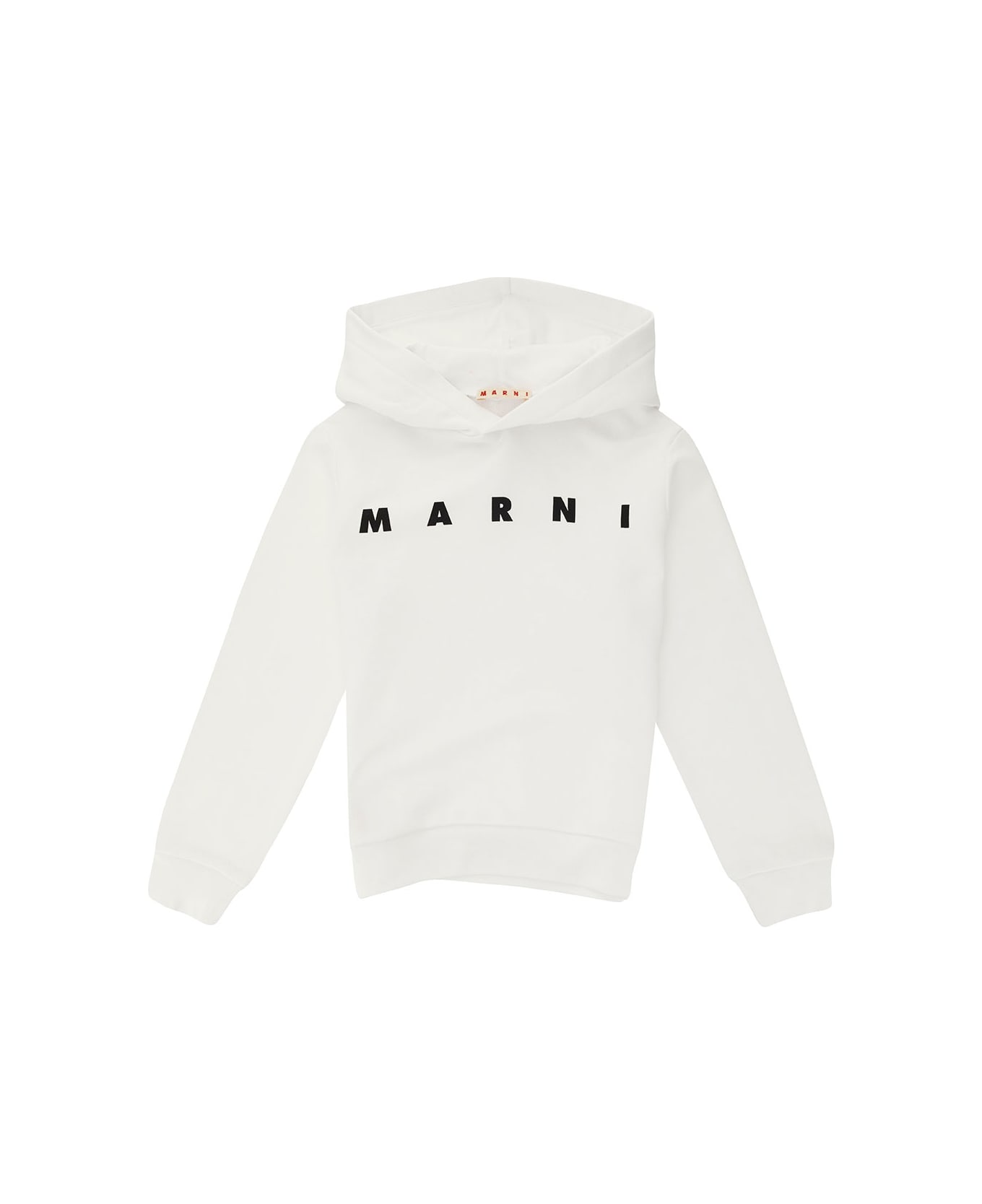 Marni White Hoodie With Logo Lettering Print In Cotton Boy - White