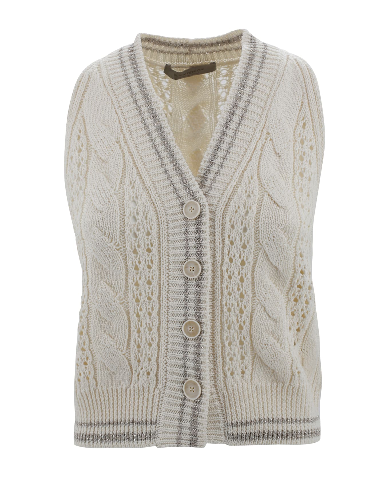 D.Exterior Sweater Vest With Cable Knit Design - Ivory
