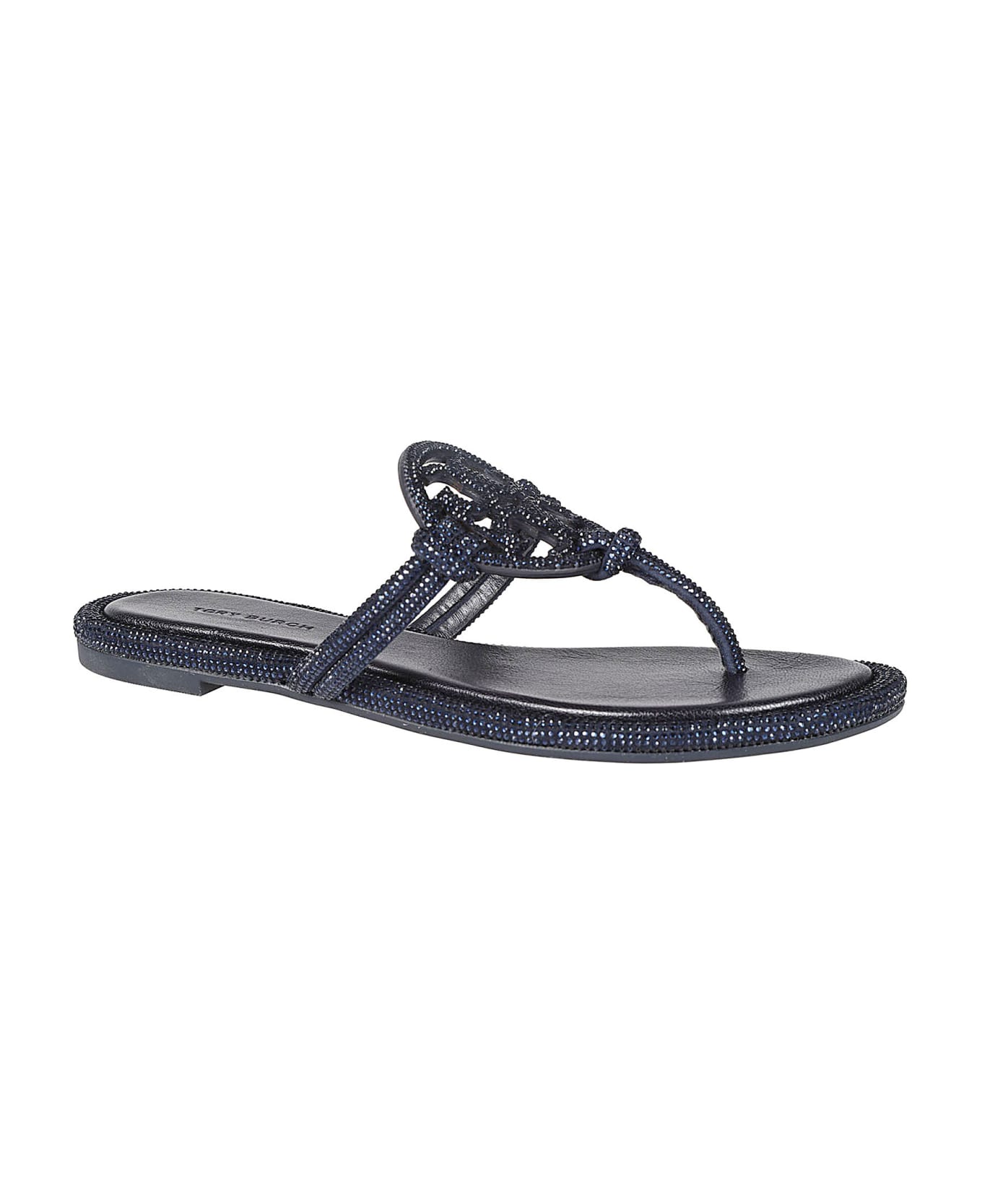 Tory Burch Miller Knotted Pave Embellished Sandals - Navy