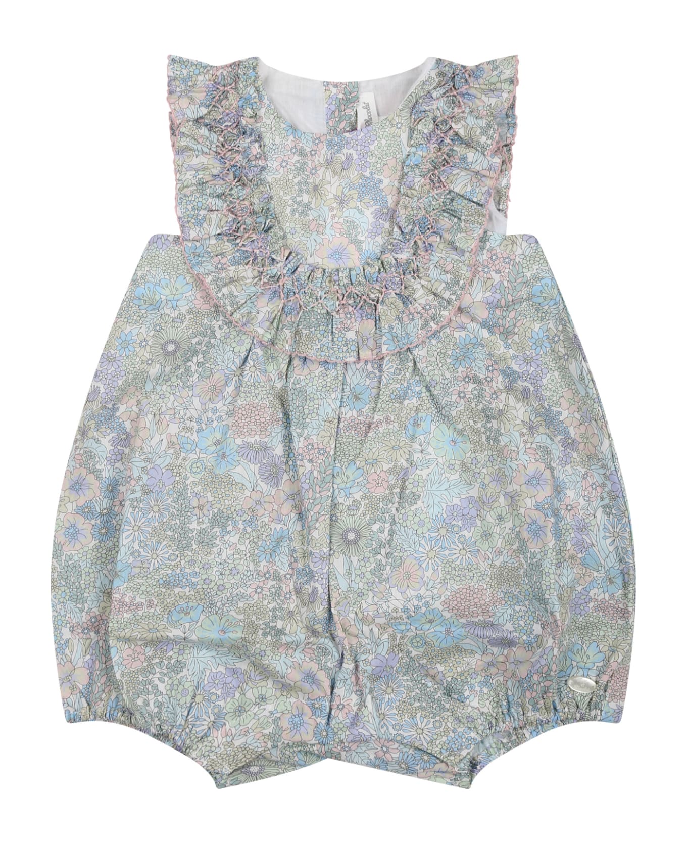 Tartine et Chocolat Light Blue Romper For Baby Girl With Floral Print - Light Blue ボディスーツ＆セットアップ