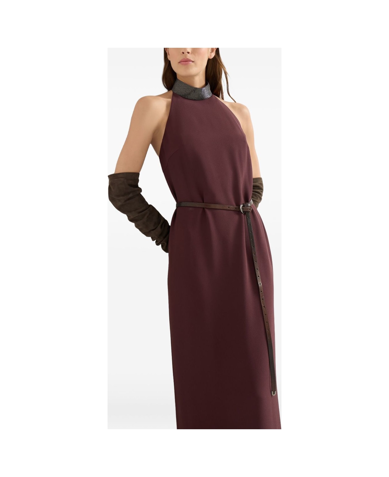 Brunello Cucinelli Silk Blend Maxi Dress - Bordeaux