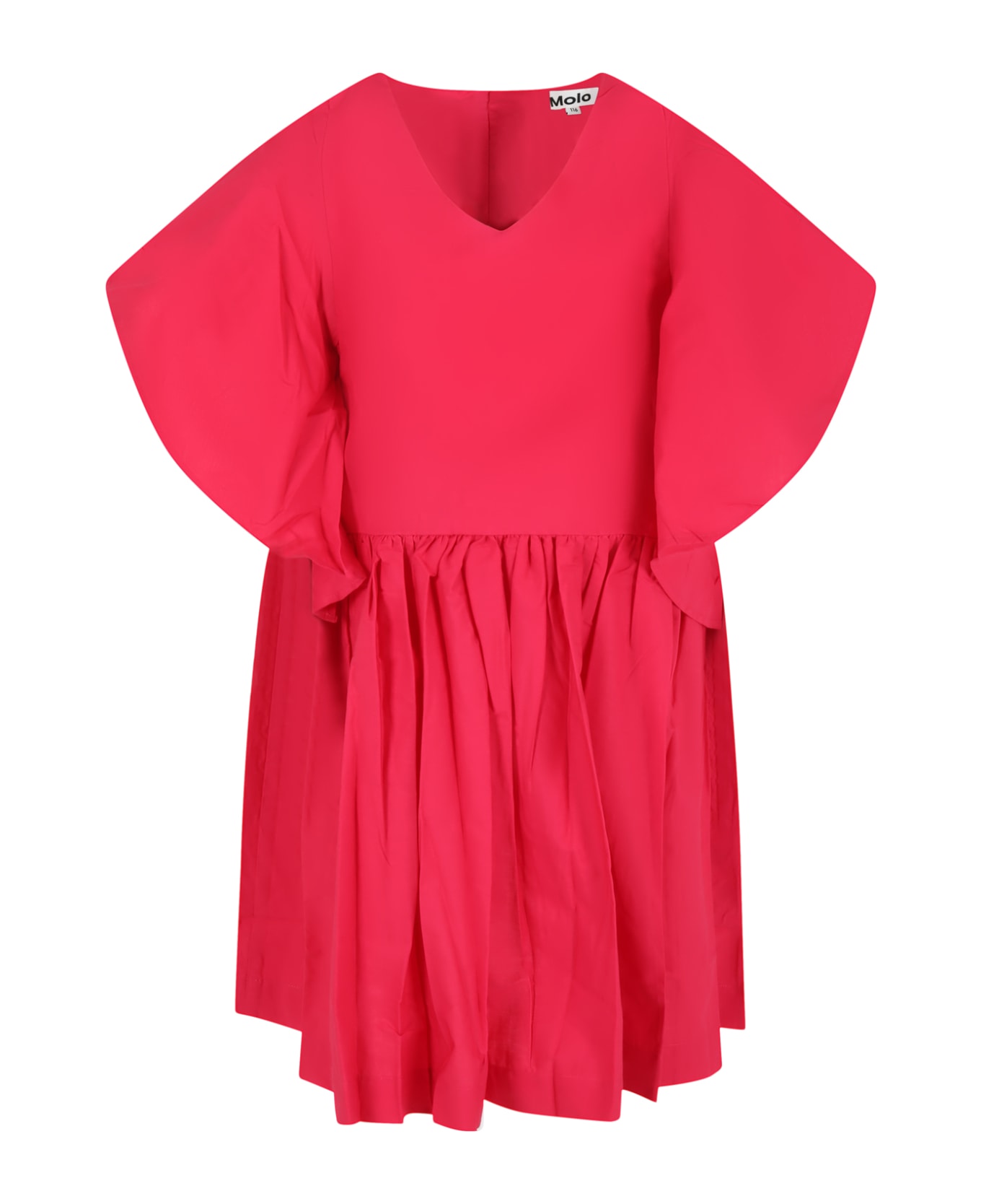 Molo Fuchsia Dress For Girl With Logo Patch - Red