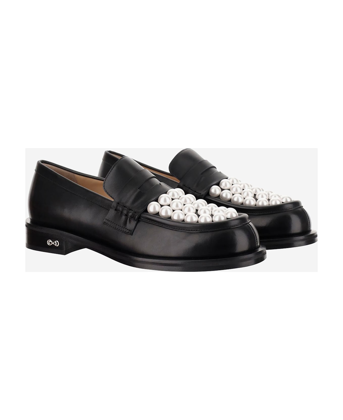 Mach & Mach Leather Loafers With Pearls - Black