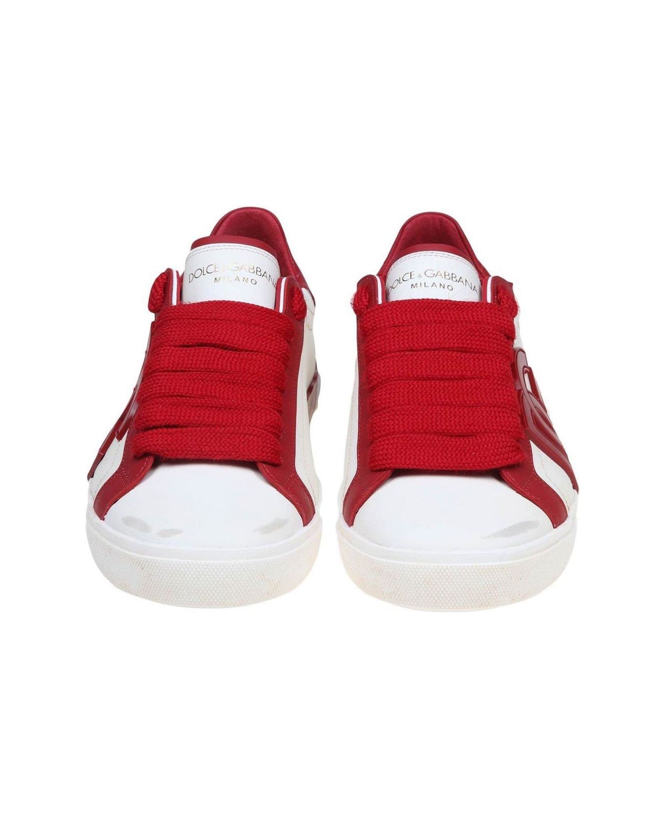Dolce & Gabbana Portofino Logo Patch Sneakers - WHITE/RED