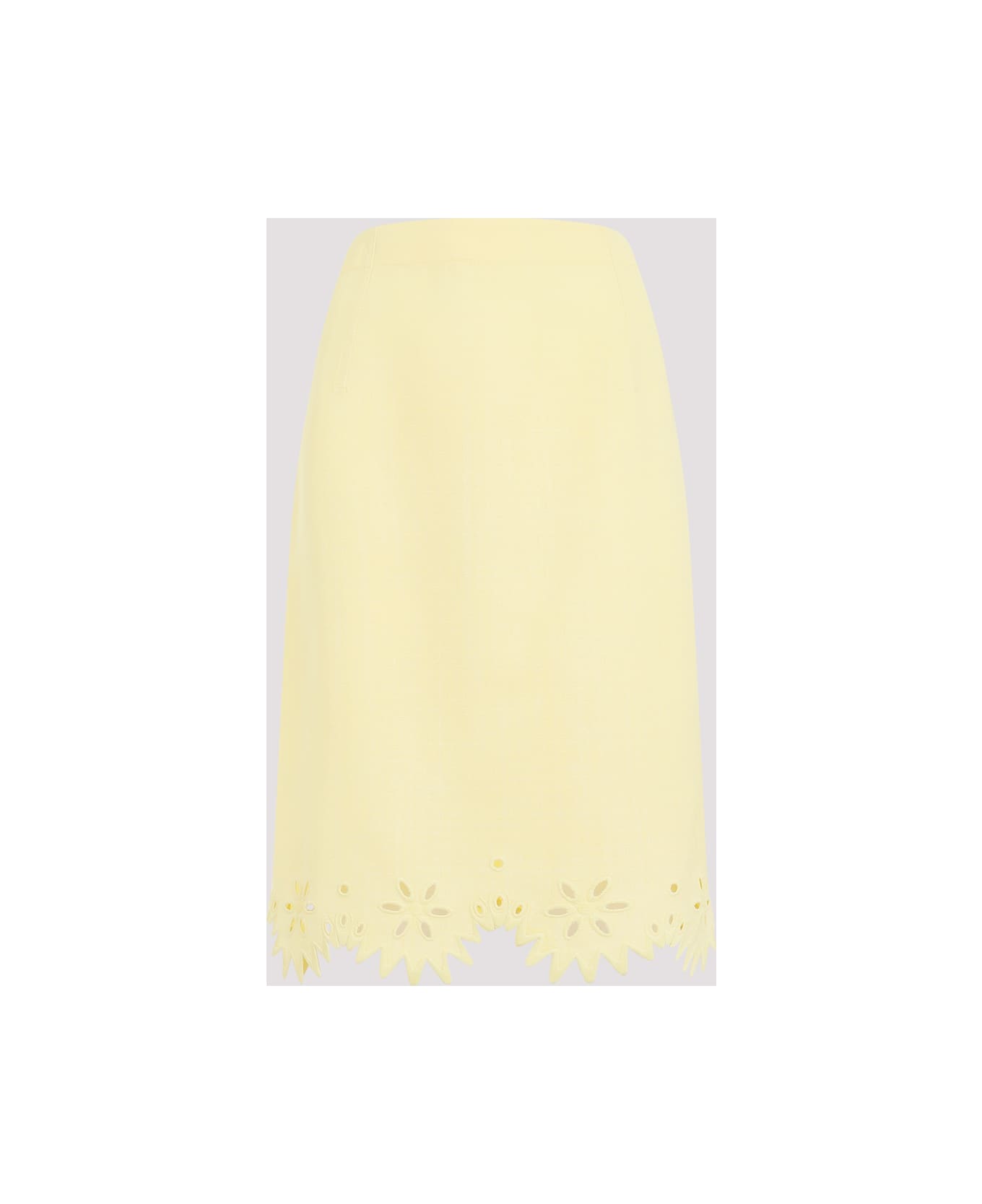 Bottega Veneta Grainy English Embroidery Midi Skirt - Chalk Banana