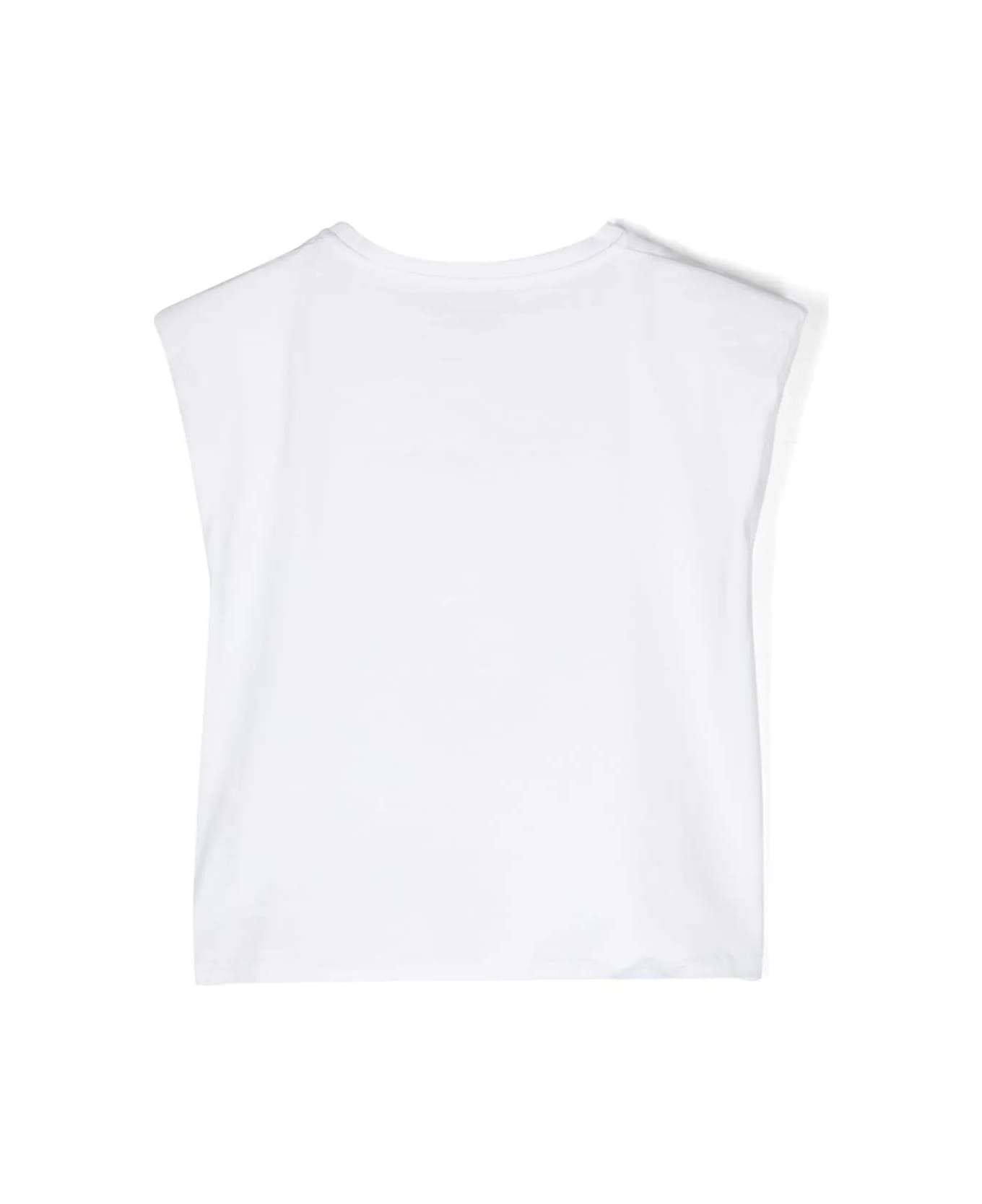 Miss Blumarine White T-shirt With Multicolor Rhinestone Logo - White