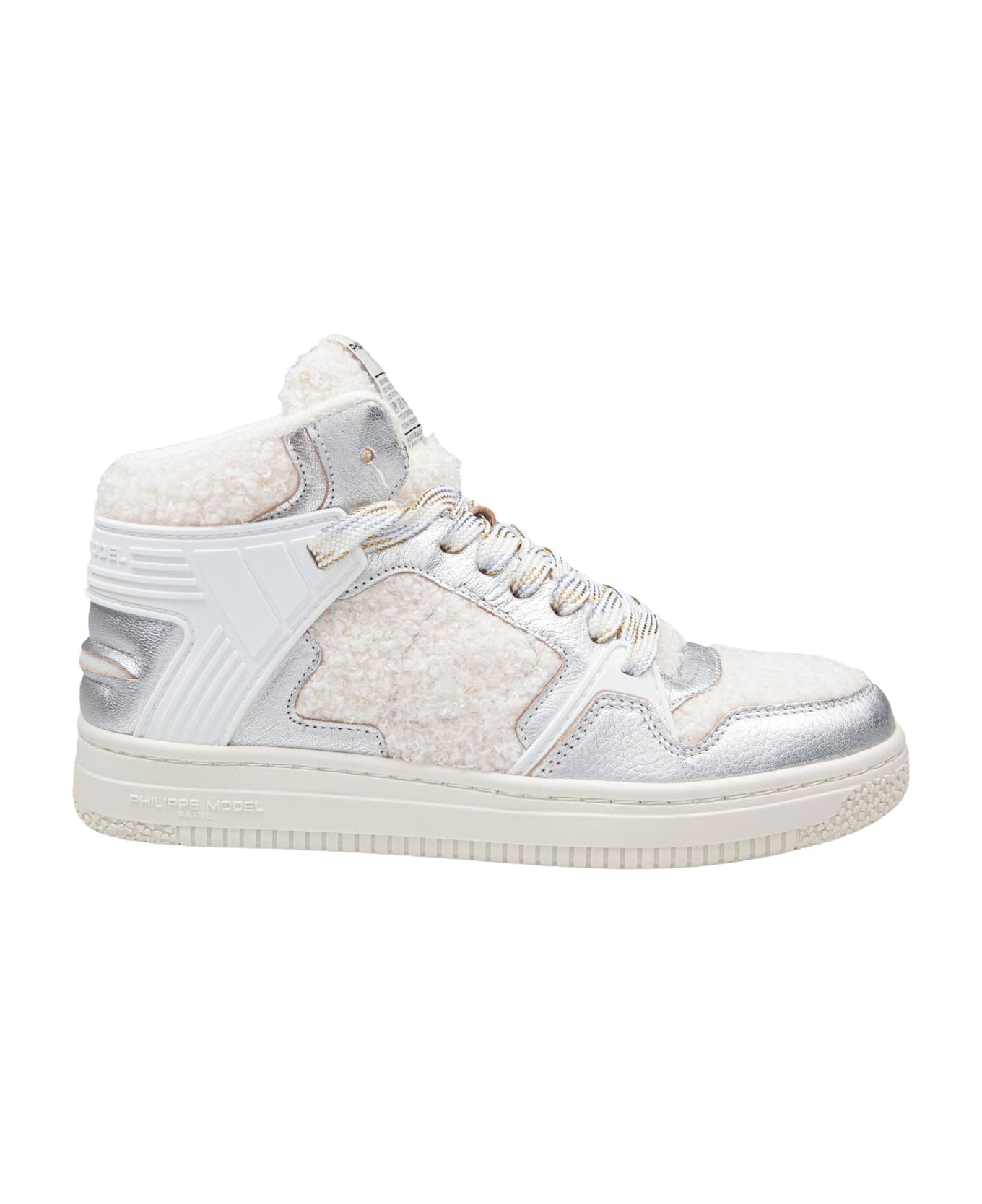 Philippe Model Sneakers La Grand Mid In Leather And Faux Sheepskin - WHITE