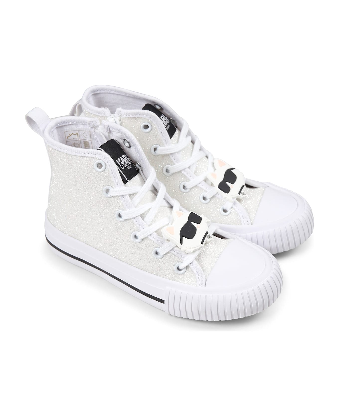 Karl Lagerfeld Kids White Sneakers For Girl With Choupette And Karl Lagerfeld - White