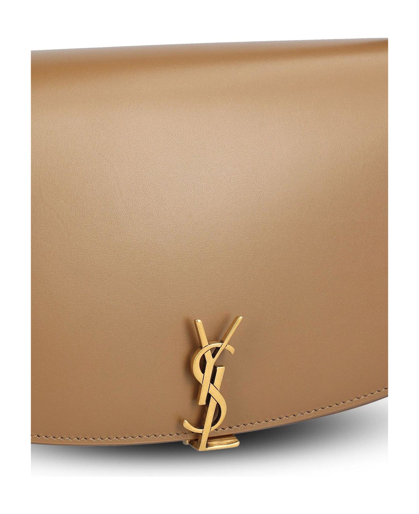 Saint Laurent Voltaire Logo Plaque Shoulder Bag - BEIGE
