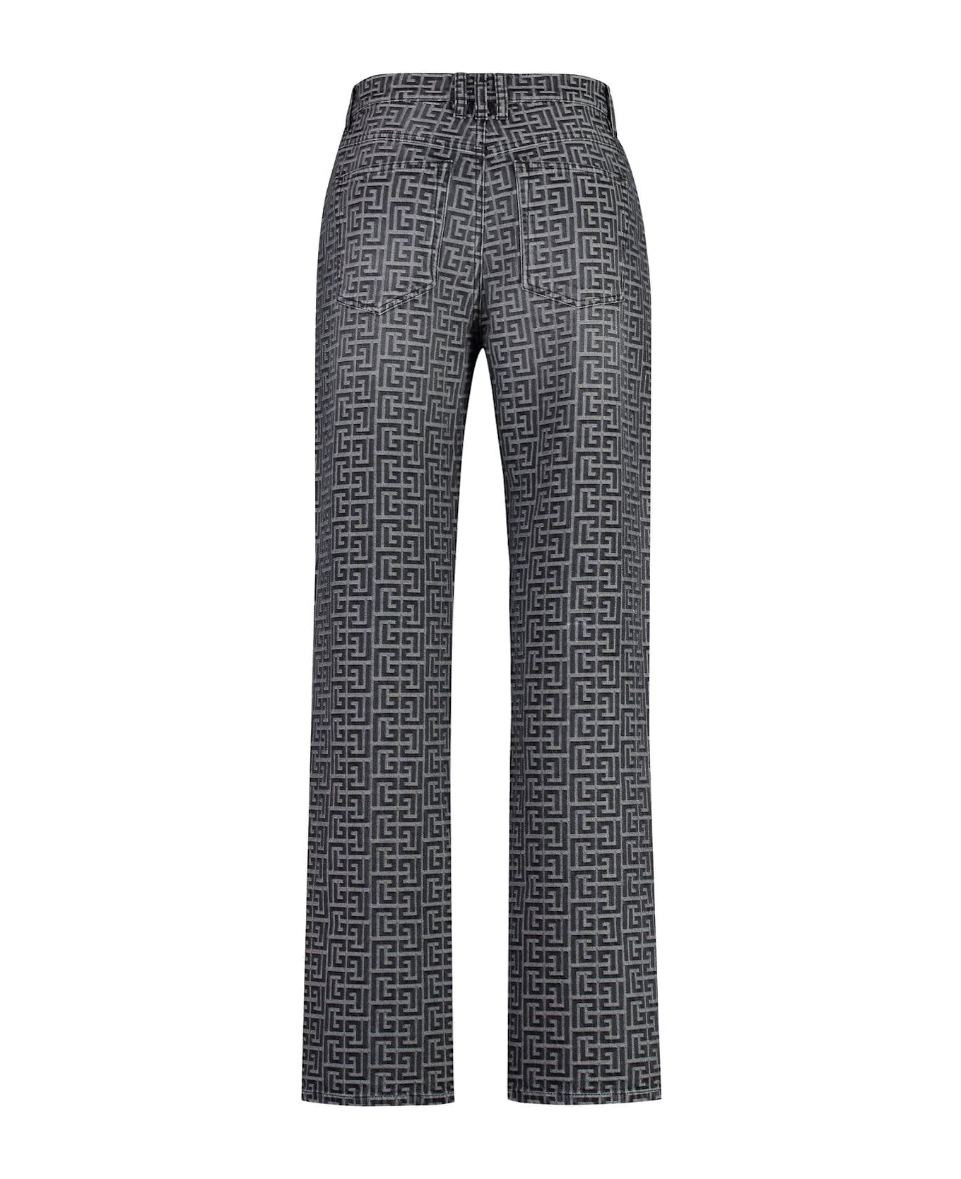 Balmain Monogrammed Jacquard Denim Jeans - Grey