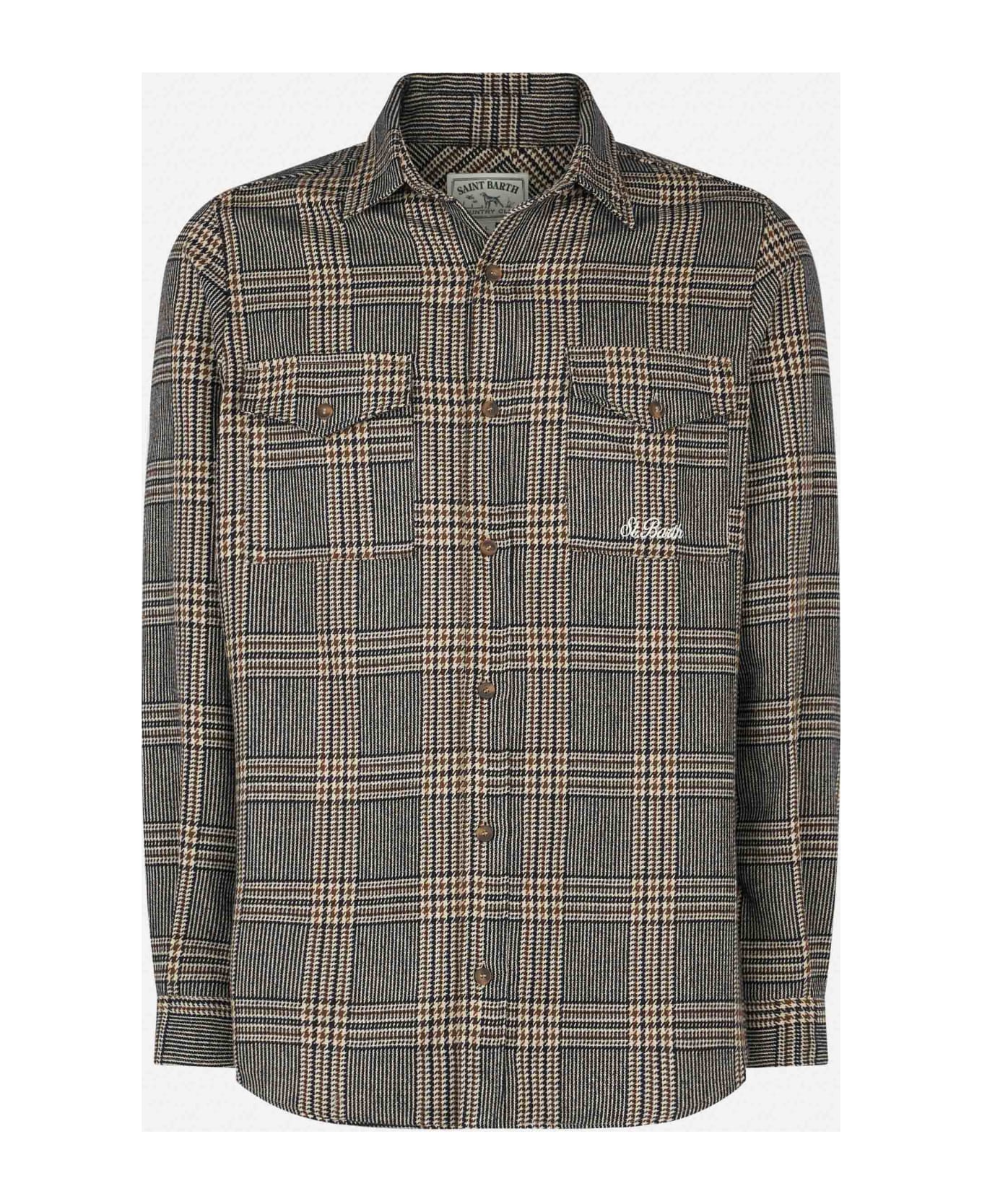 MC2 Saint Barth Man Wooly Shirt With Prince Of Wales Pattern - BLUE