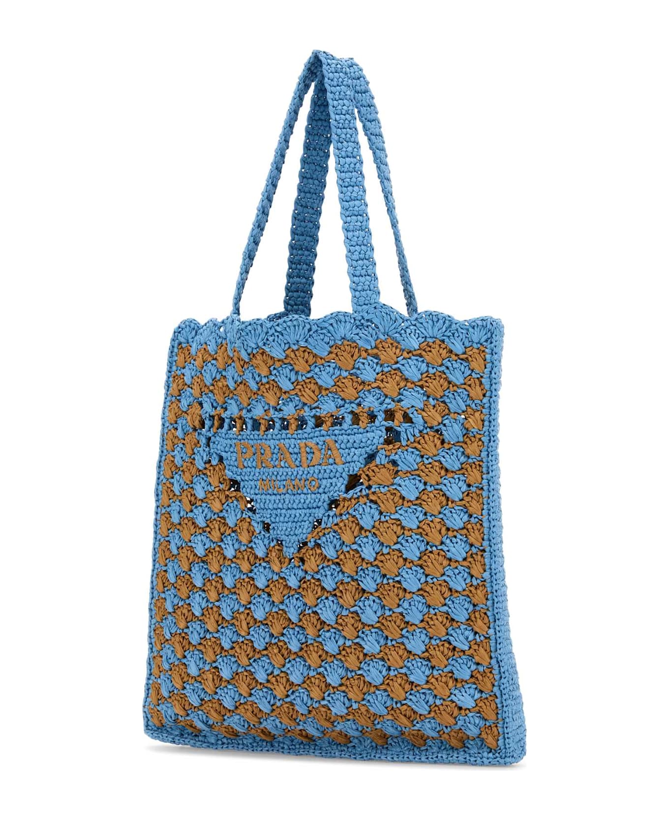 Prada Two-tone Raffia Shopping Bag - CELESTECARAMEL
