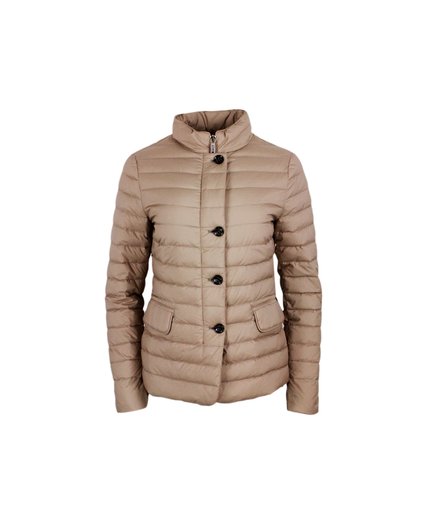 Moorer Light Down Jacket With Zip And Button Closure With Front Flap Pockets - Hazelnut