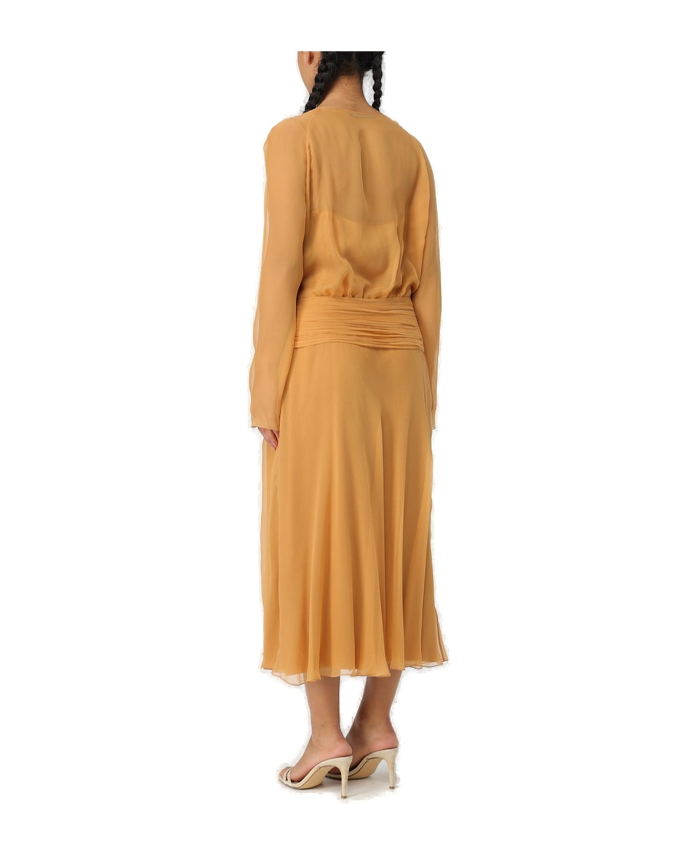 Alberta Ferretti Draped Long-sleeved Midi Dress Alberta Ferretti - BROWN