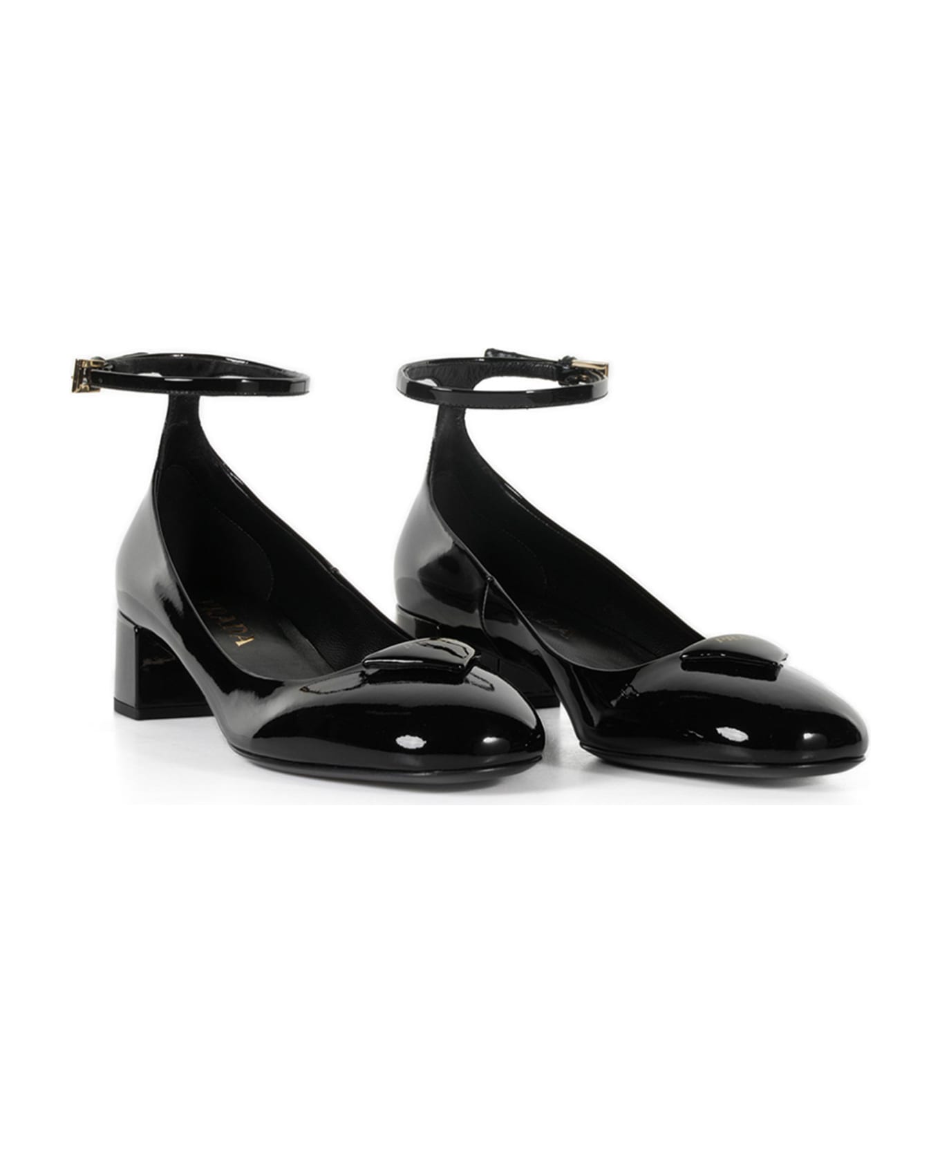 Prada Leather Pumps With Logo And Strap - NERO