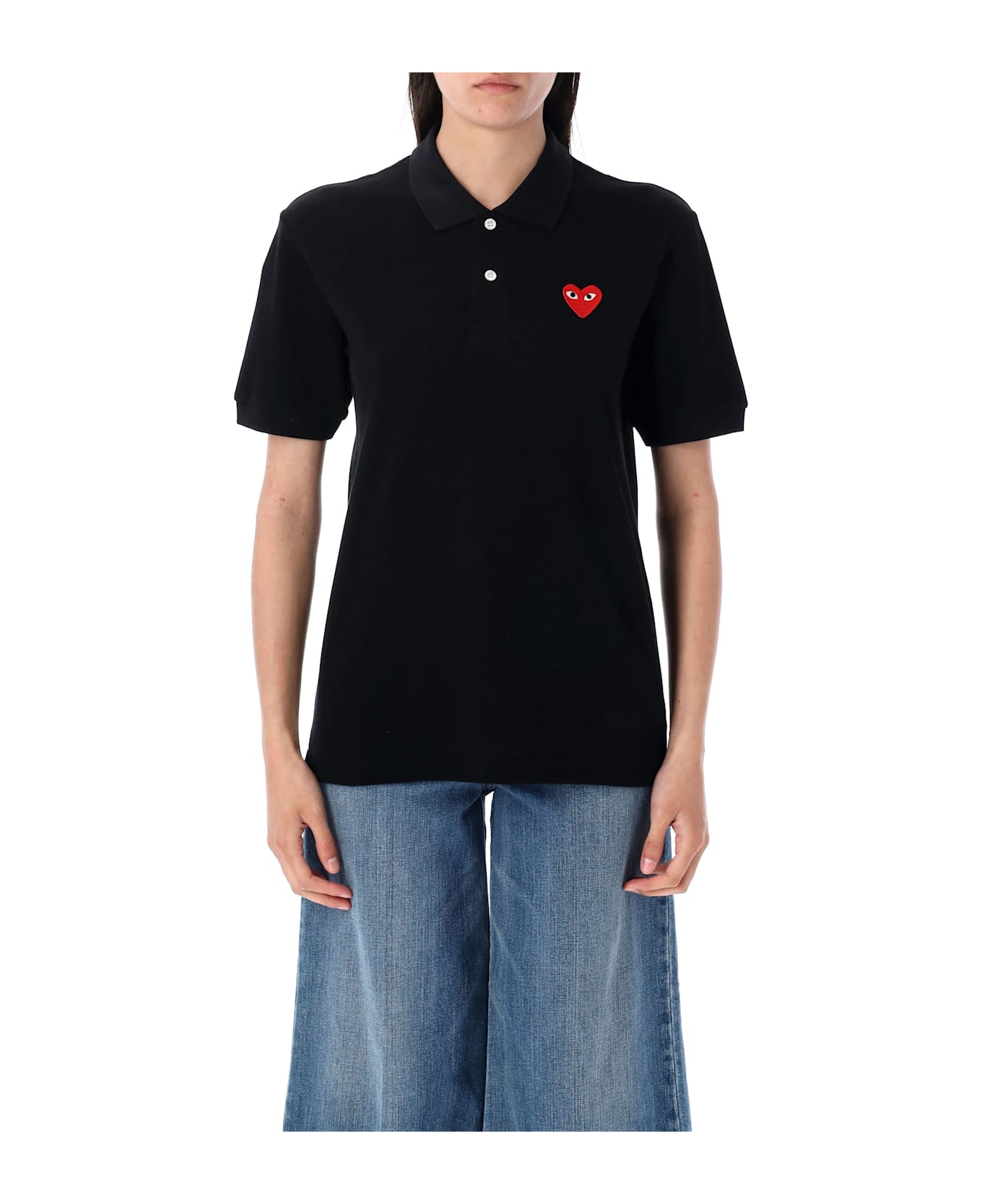 Comme des Garçons Play Classic Polo Shirt With Red Heart Patch - BLACK
