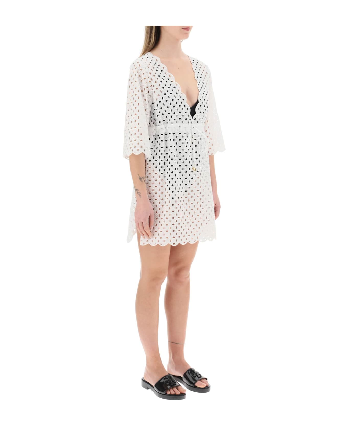 Tory Burch White Sangallo Lace Mini Dress - Bianco