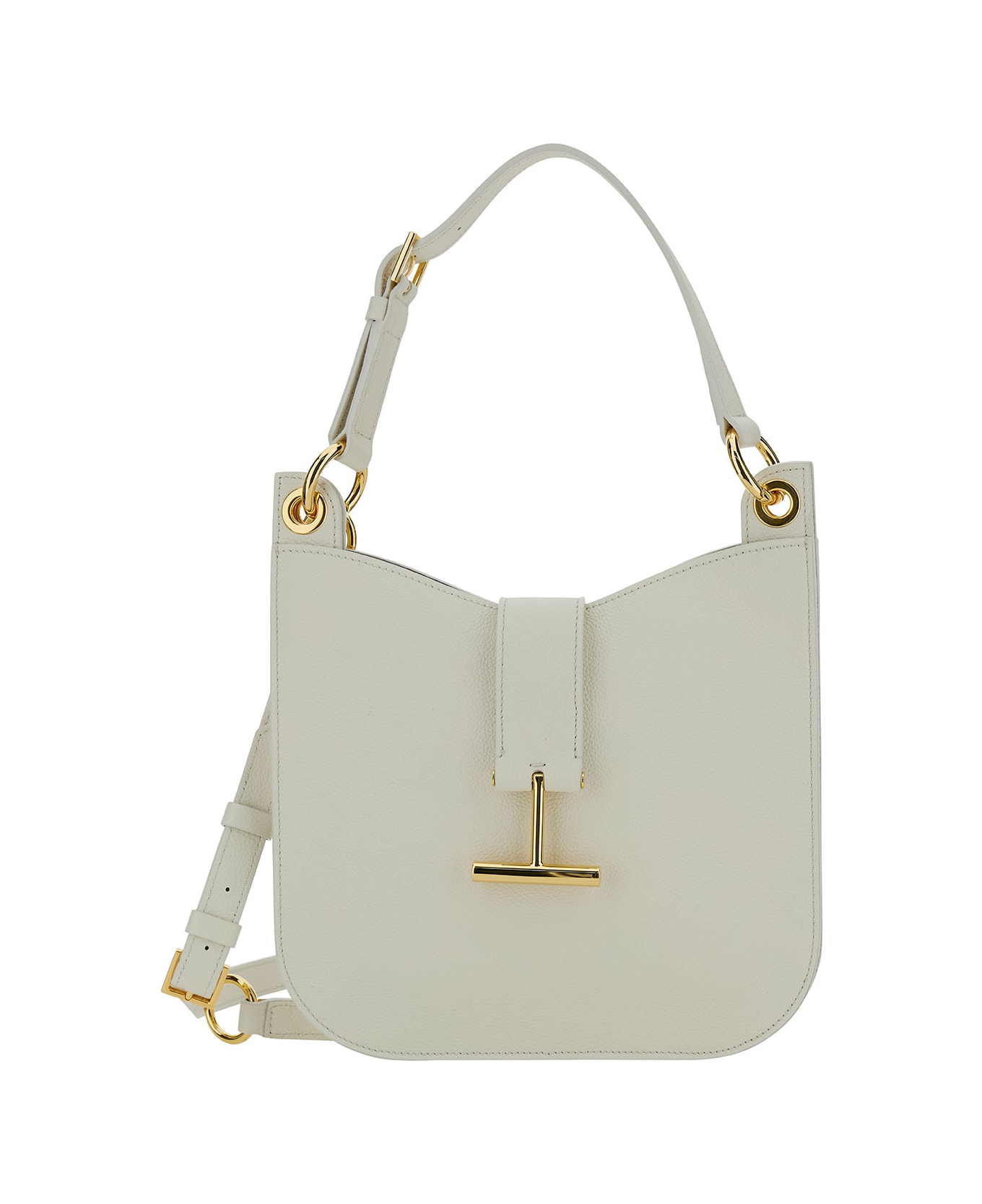 Tom Ford 'tara' White Handbag With T Signature Detail In Grainy Leather Woman - Brown