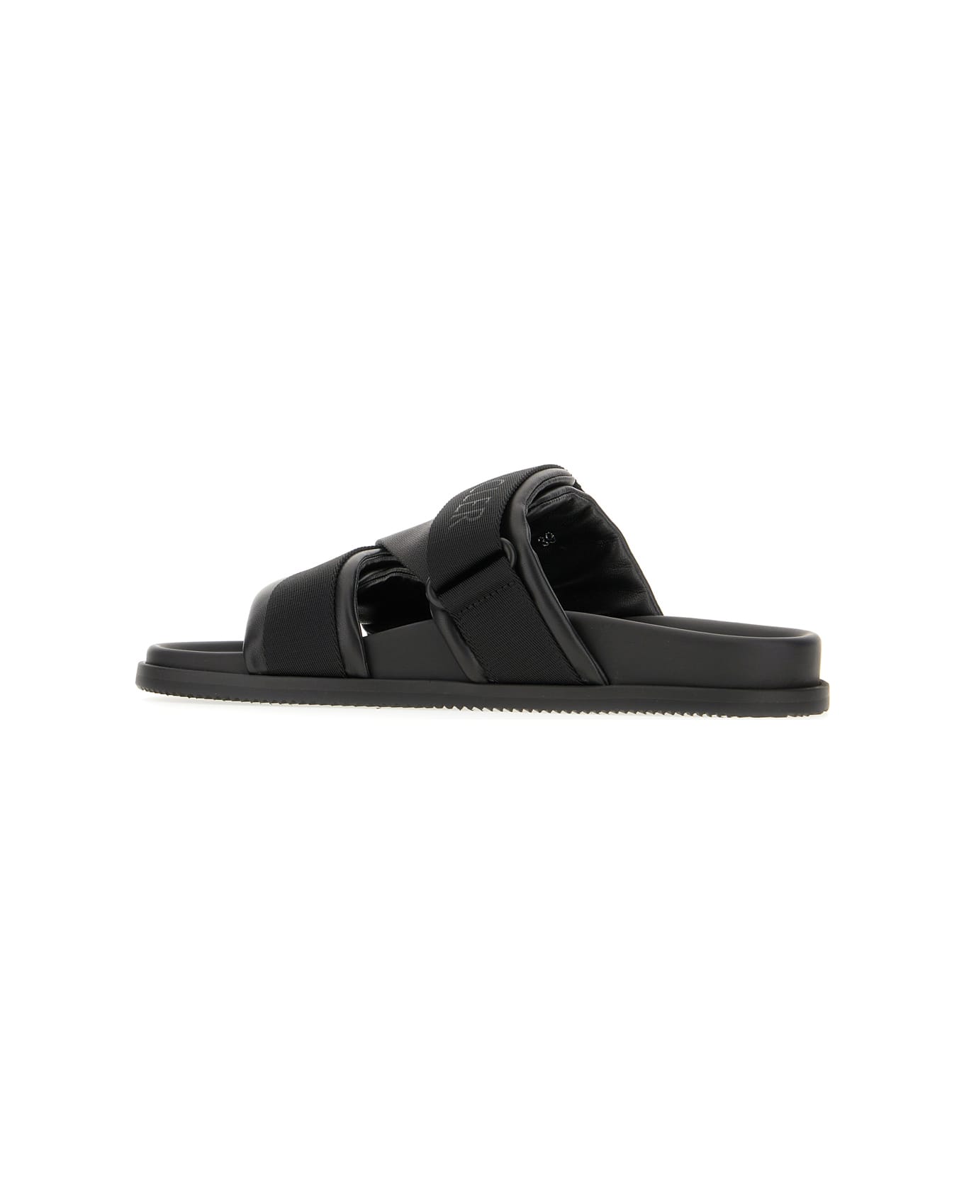 Moncler Black Leather And Fabric Sandals - Black