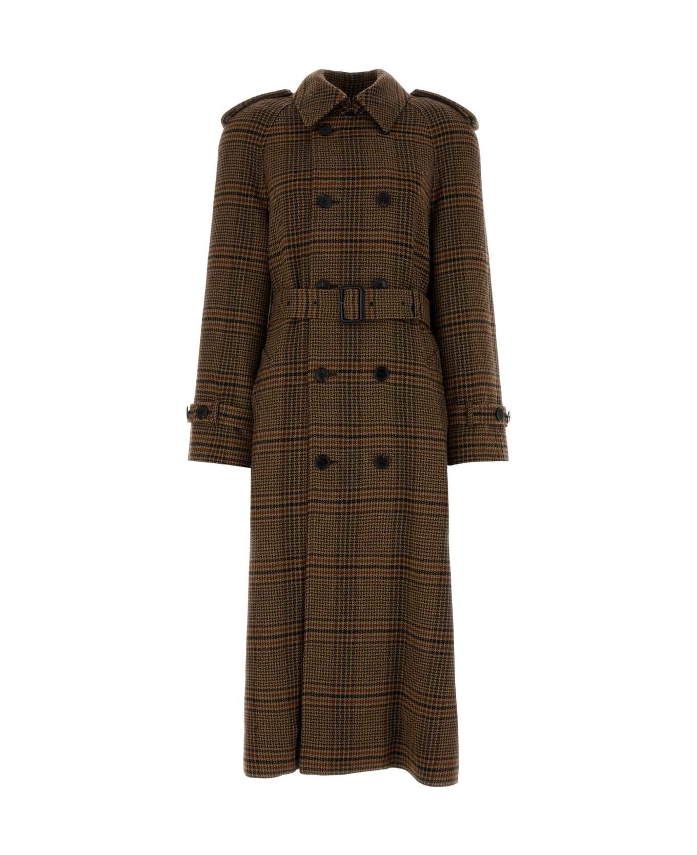 Saint Laurent Embroidered Wool Coat - MARRON BEIGE ROUX