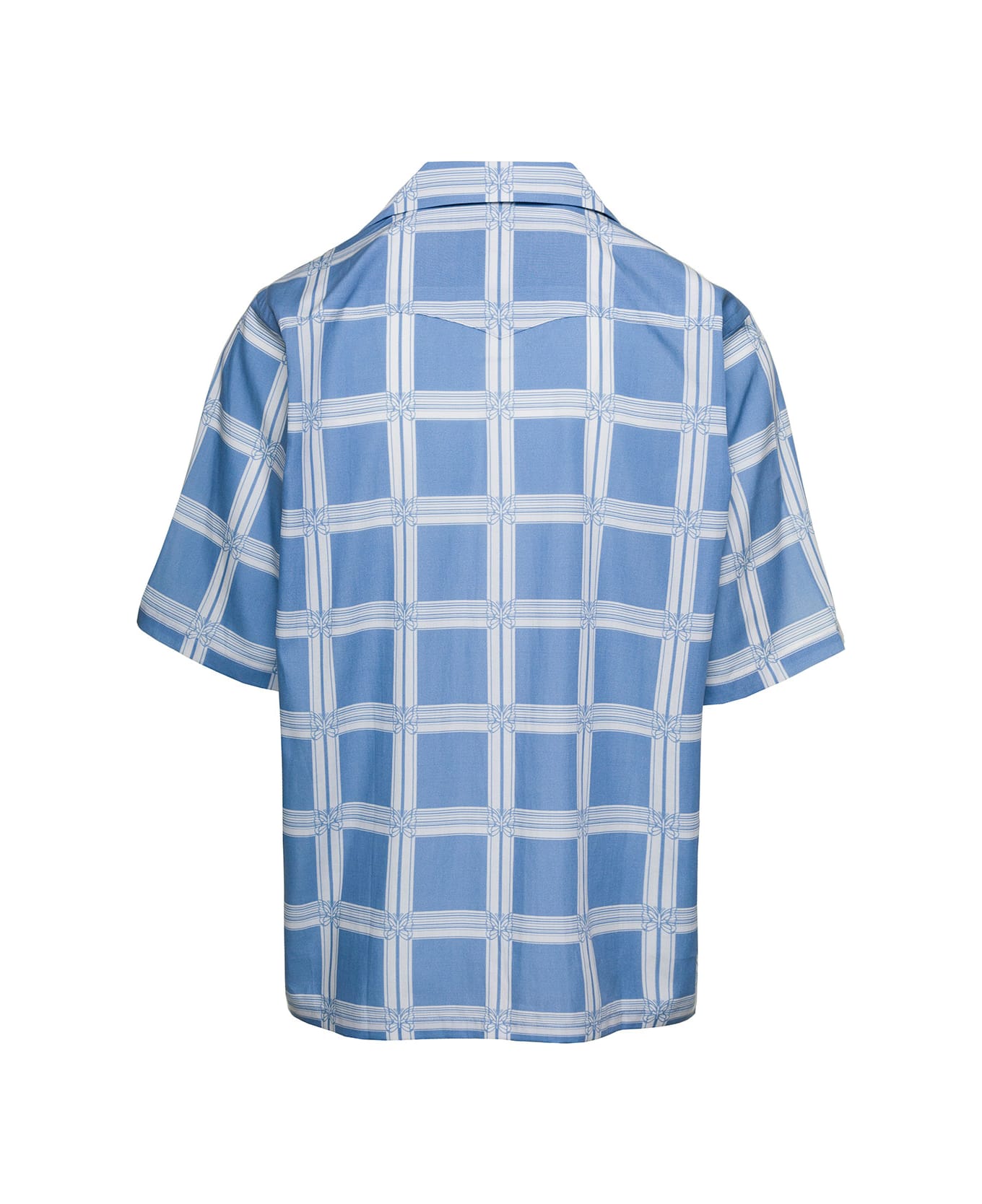 Needles Light Blue Bowling Shirt With All-over Graphic Print In Cotton Blend Man - Light blue
