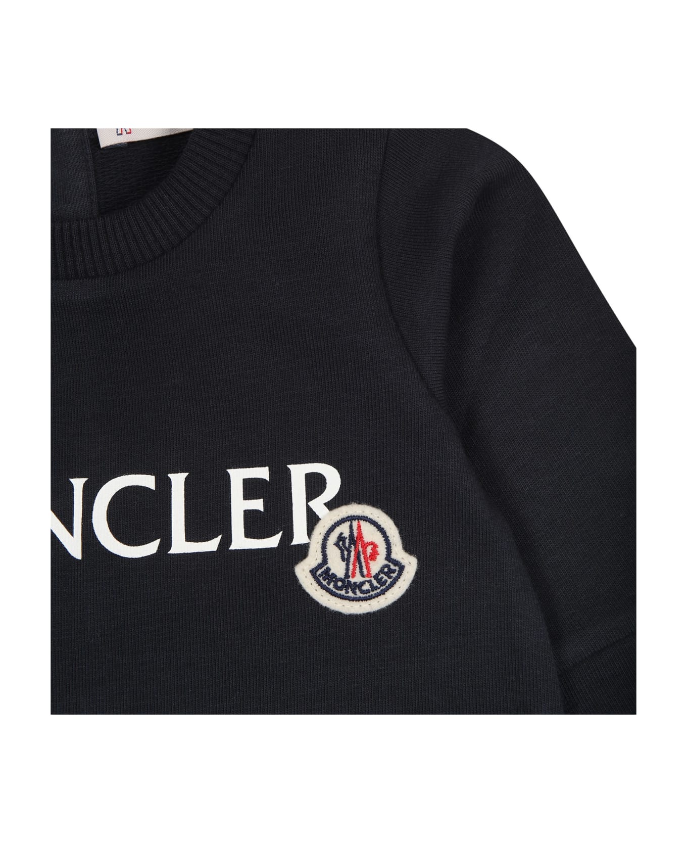 Moncler Blue Baby Jumpsuit With Logo - Blue
