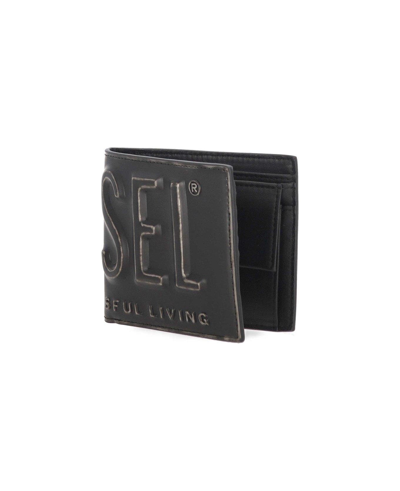 Diesel Embossed Logo Bifold Wallet - BLACK