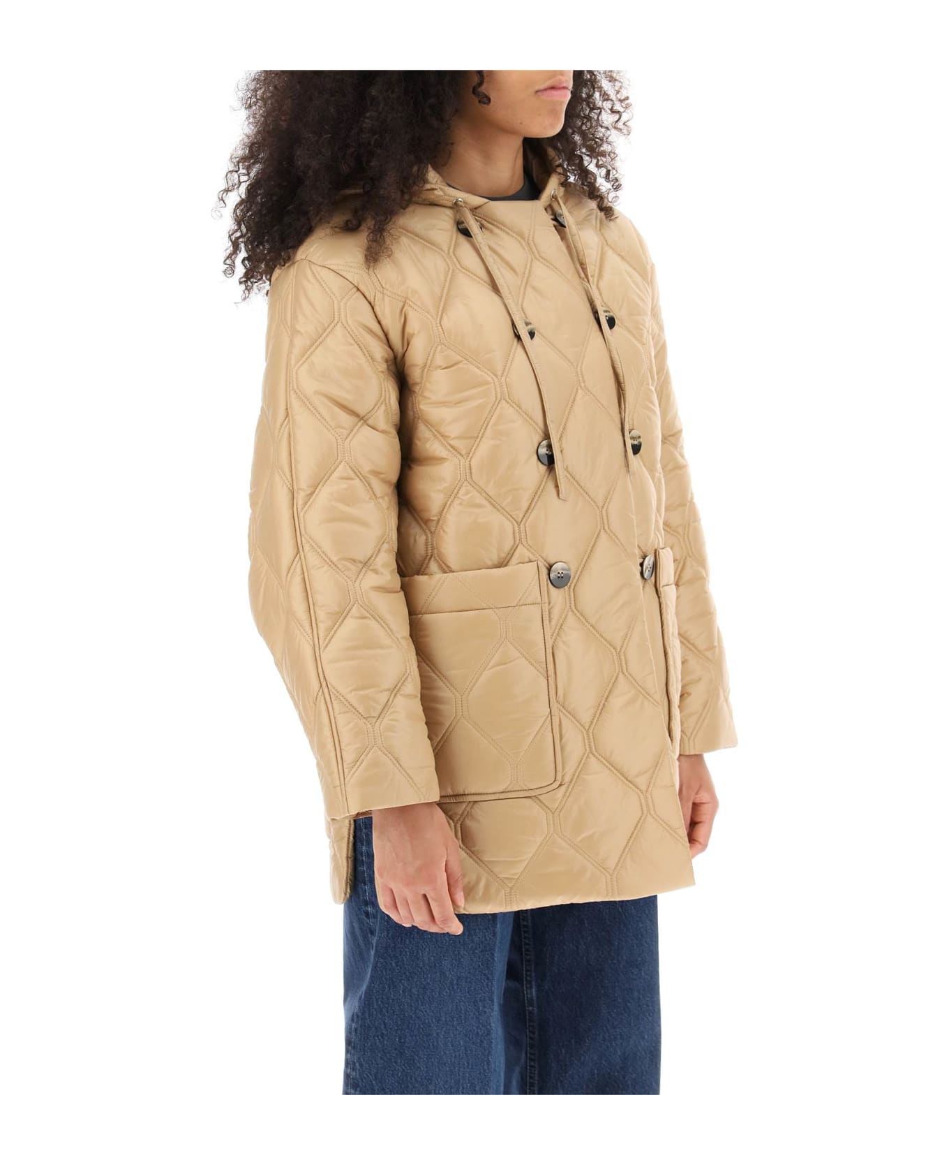 Ganni Hooded Quilted Jacket - TANIN (Beige)