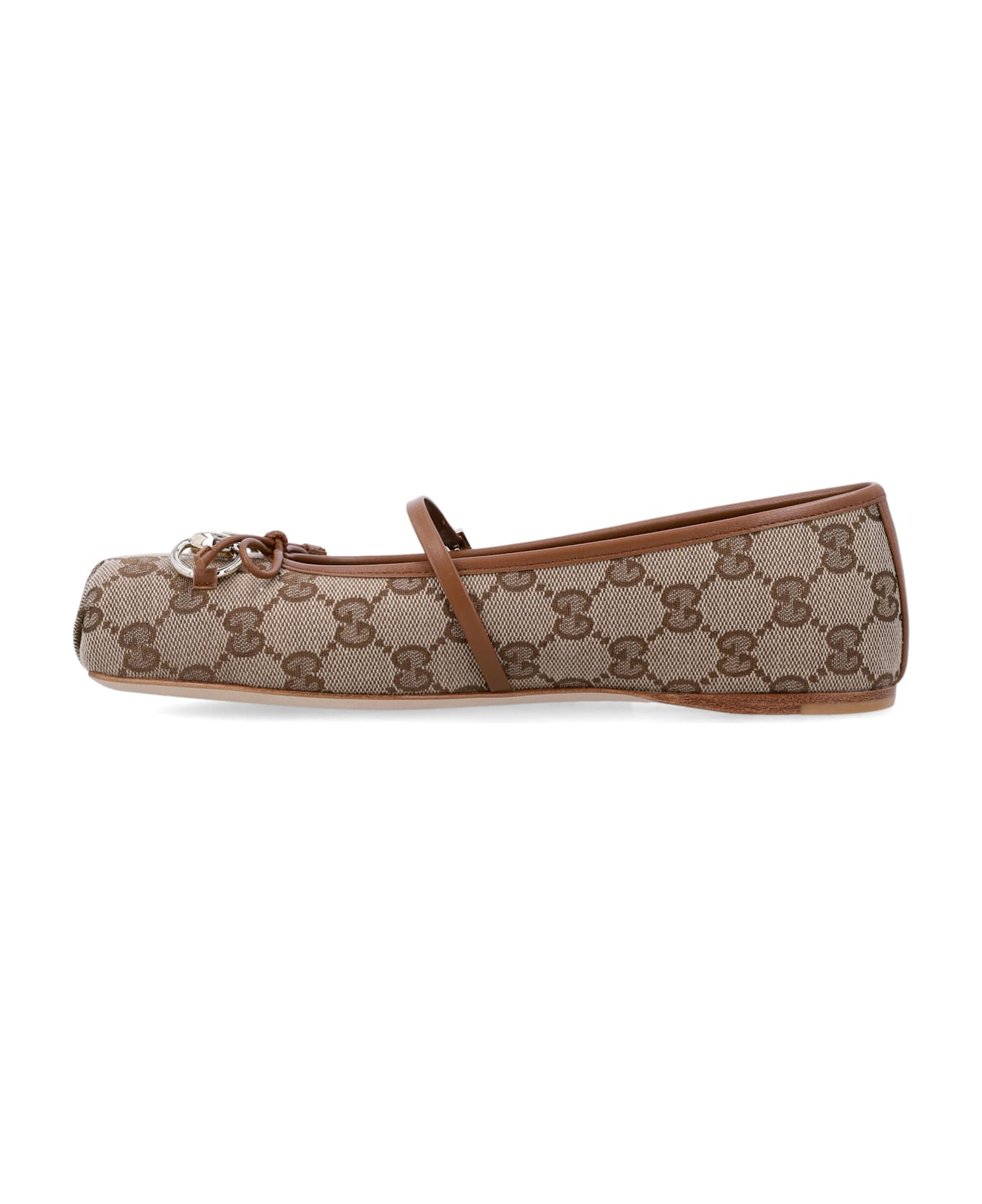 Gucci Horsebit Monogram Ballerina - BEIGE EBONY
