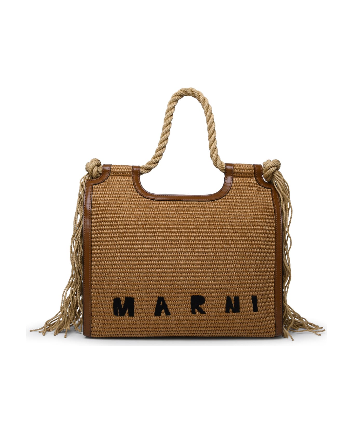 Marni 'marcel Summer' Brown Leather And Fabric Bag - Natural