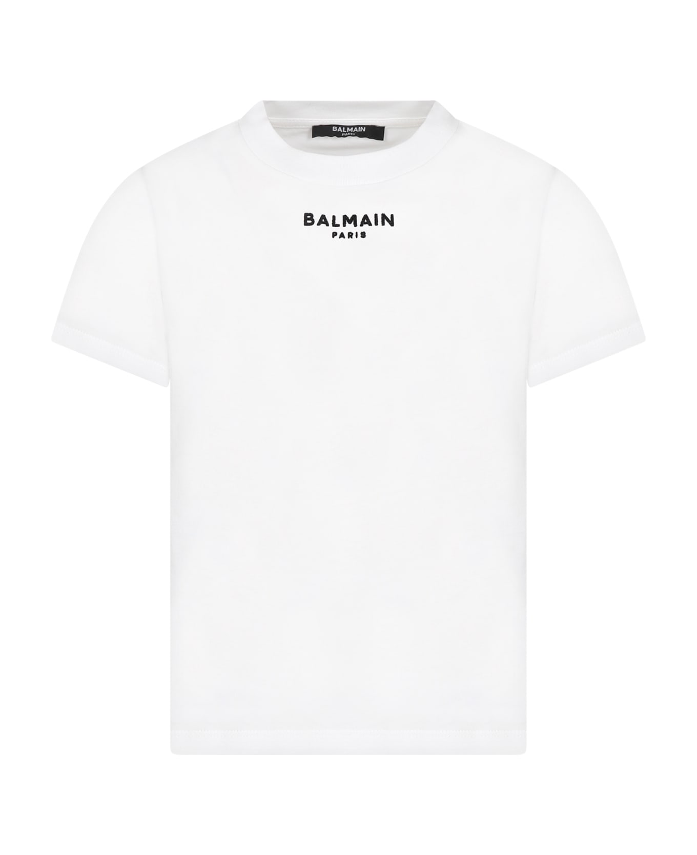 Balmain White T-shirt With Iconic Black Logo For Kids - White