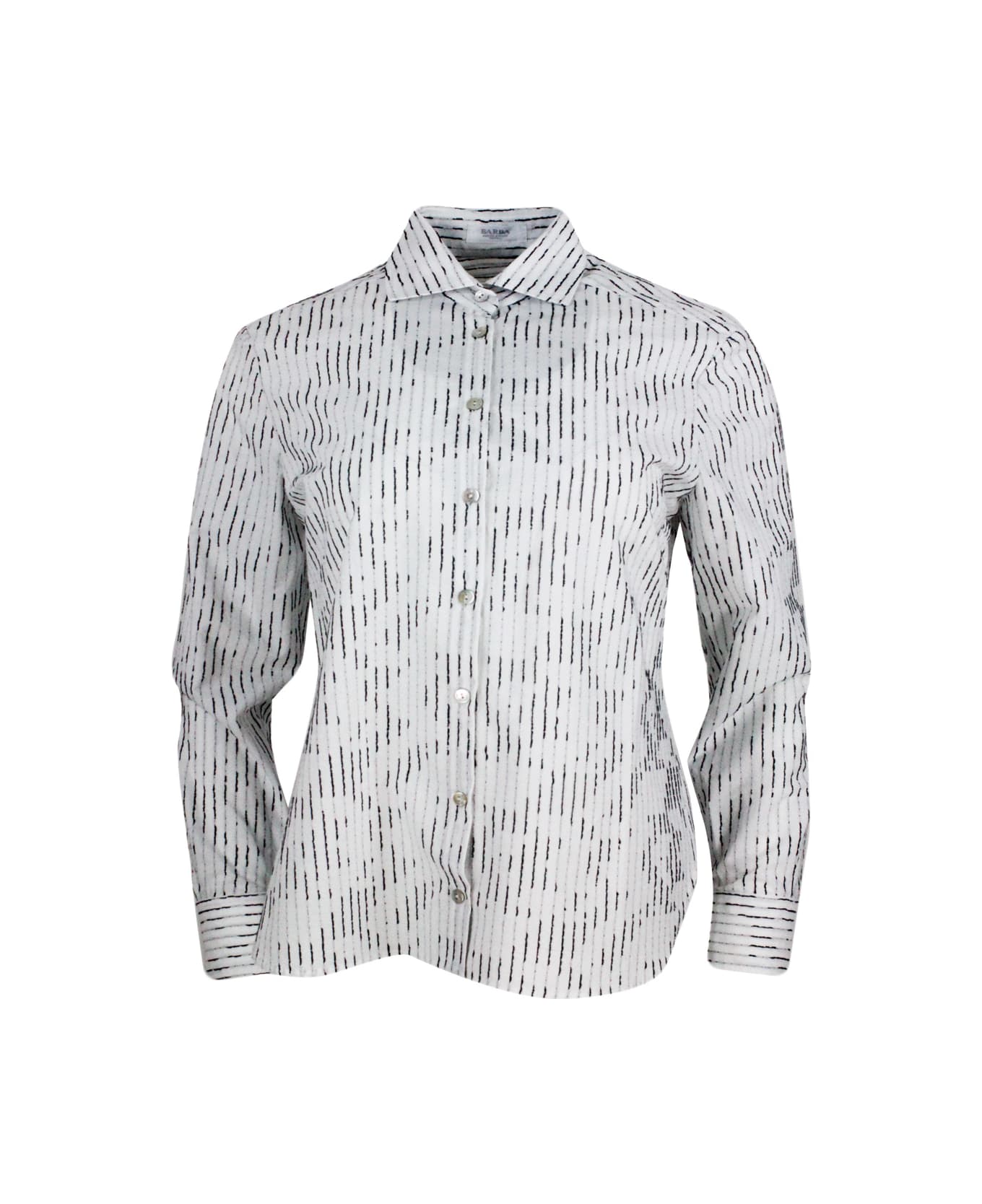 Barba Napoli Long-sleeved Shirt In 100% Soft And Fine Cotton With Raised Vertical Threads. Regular Line - White