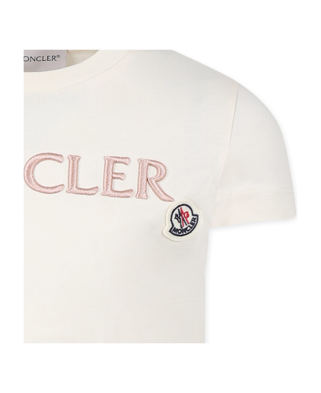 Moncler Ivory T-shirt For Girl With Logo - Ivory