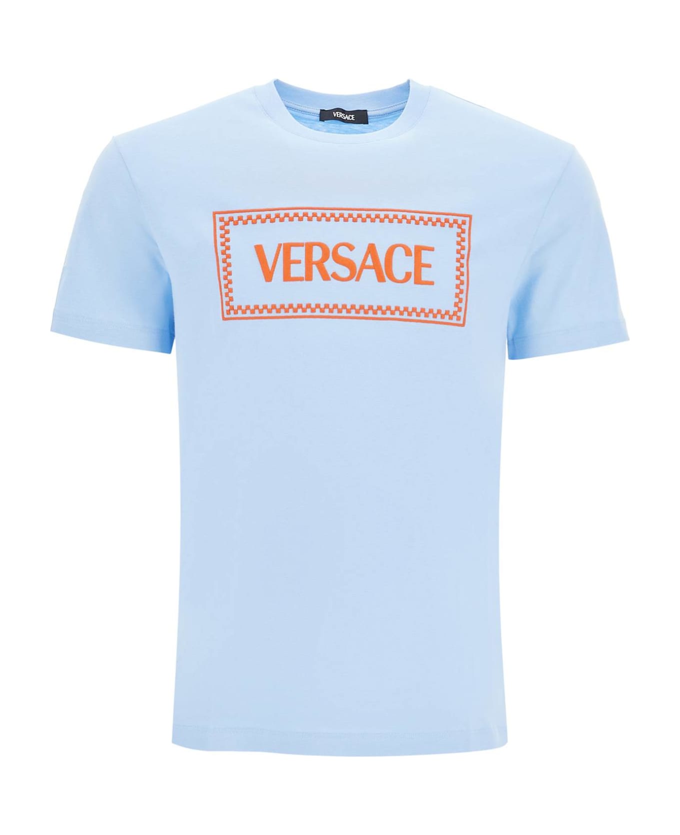 Tシャツ・カットソー VERSACE t-shirt with logo embroidery 1011882 1A08573 VERSACE Logo embroidered T-shirt Size: 40 Pink Men 1011882