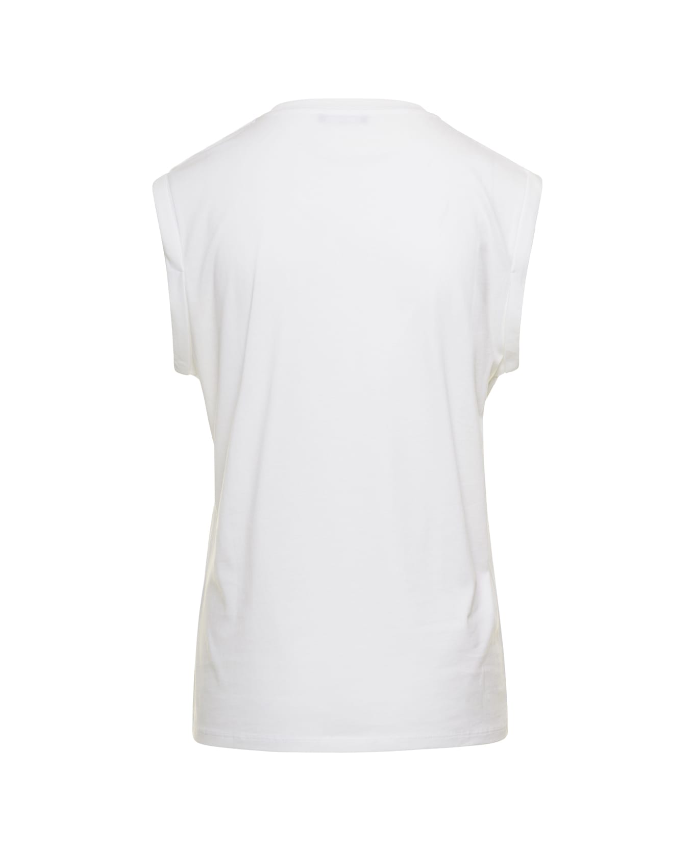 Balmain White Tank Top With Contrasting Lettering Print And Jewel Buttons In Cotton Donna Balmain - White