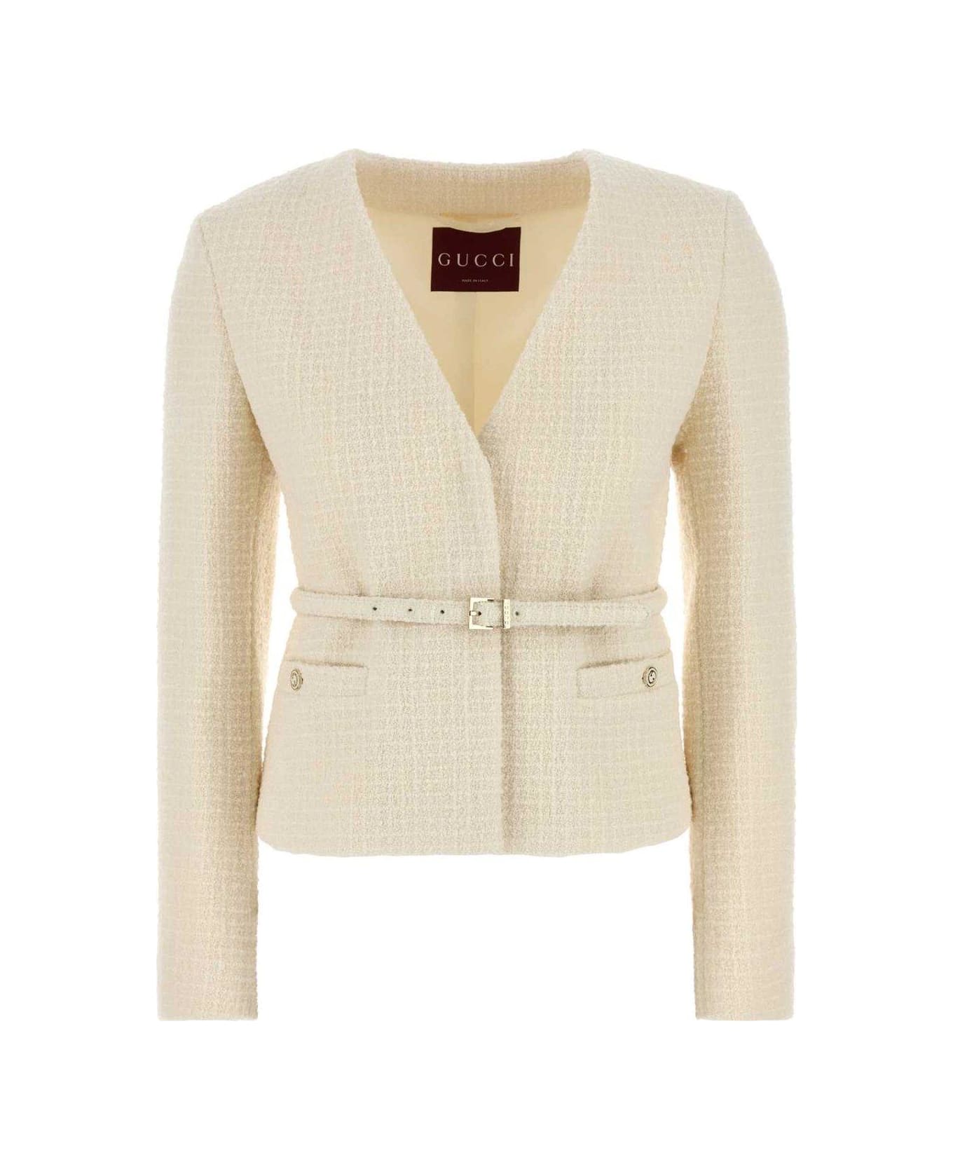 Gucci V-neck Damier Bouclé Jacket - IVORY