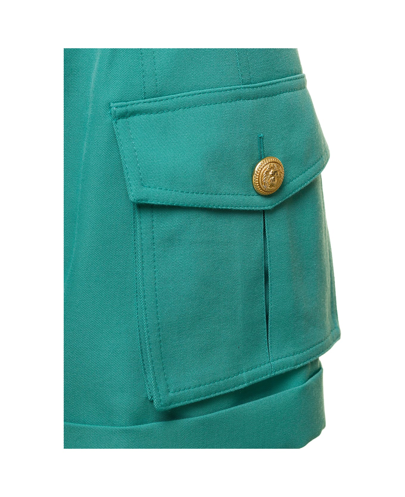Balmain Light Blue Shorts With Cuff And Jewel Buttons In Wool Woman - Green