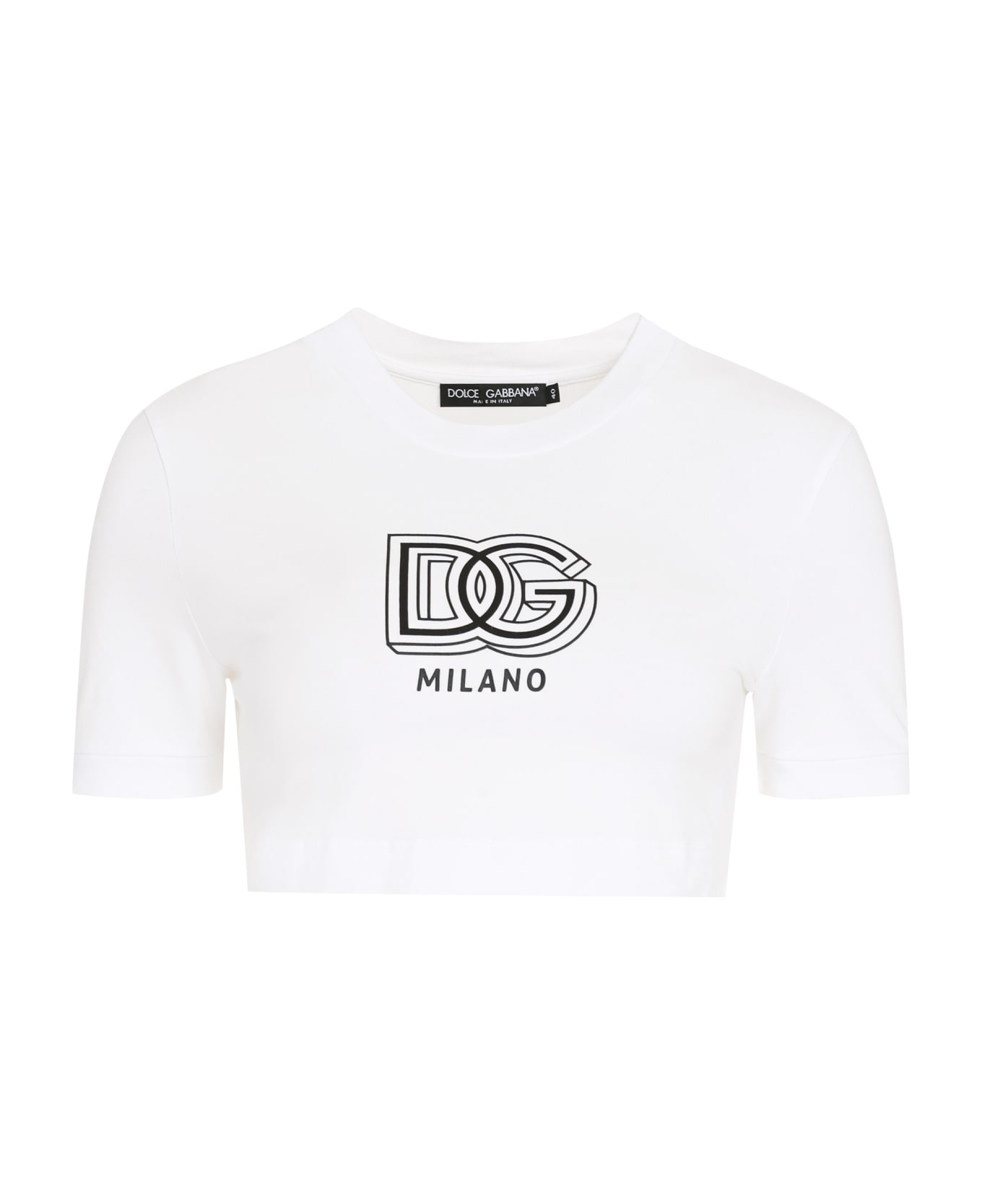 Dolce & Gabbana Stretch Cotton Crop T-shirt With Logo - White