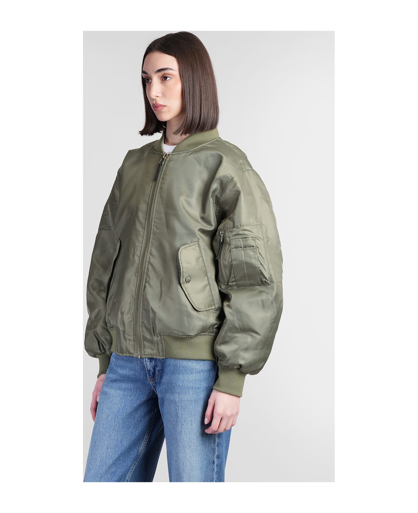 Anine Bing Leon Bomber In Green Polyester - ARMY GREEN