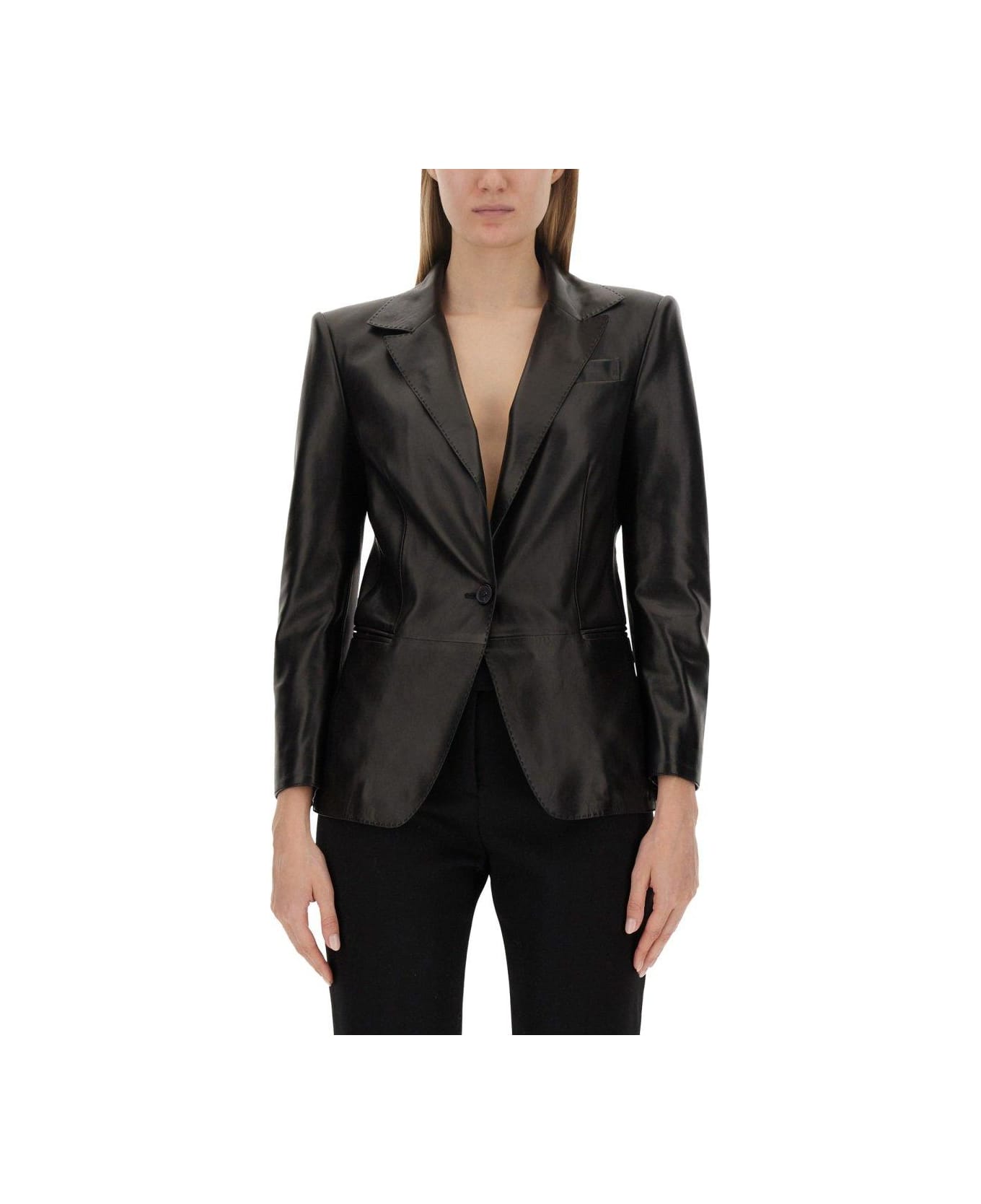 Tom Ford Single-breasted Leather Jacket - BLACK