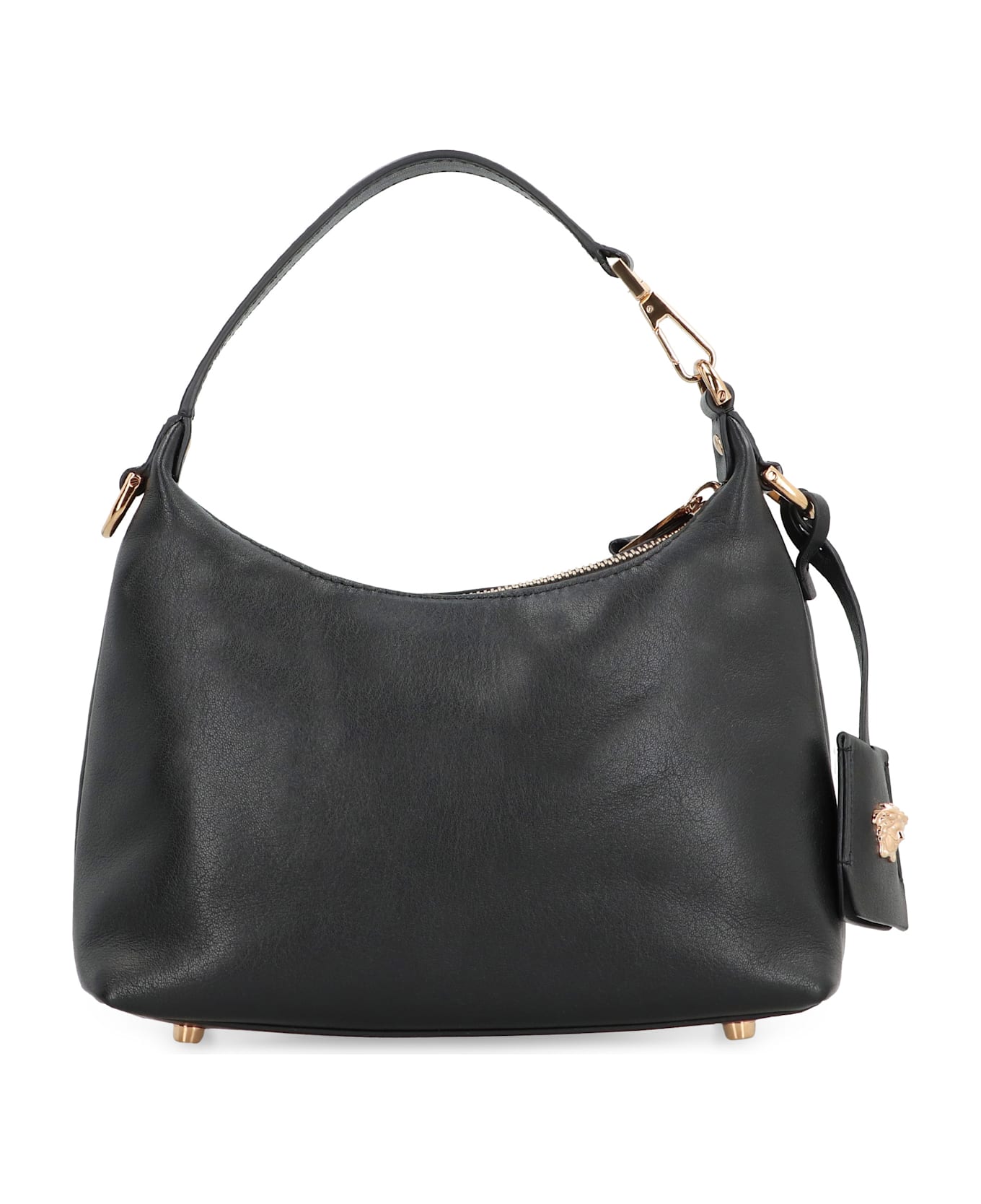 Versace Tag Hobo Bag In Leather With Embossed Logo - black