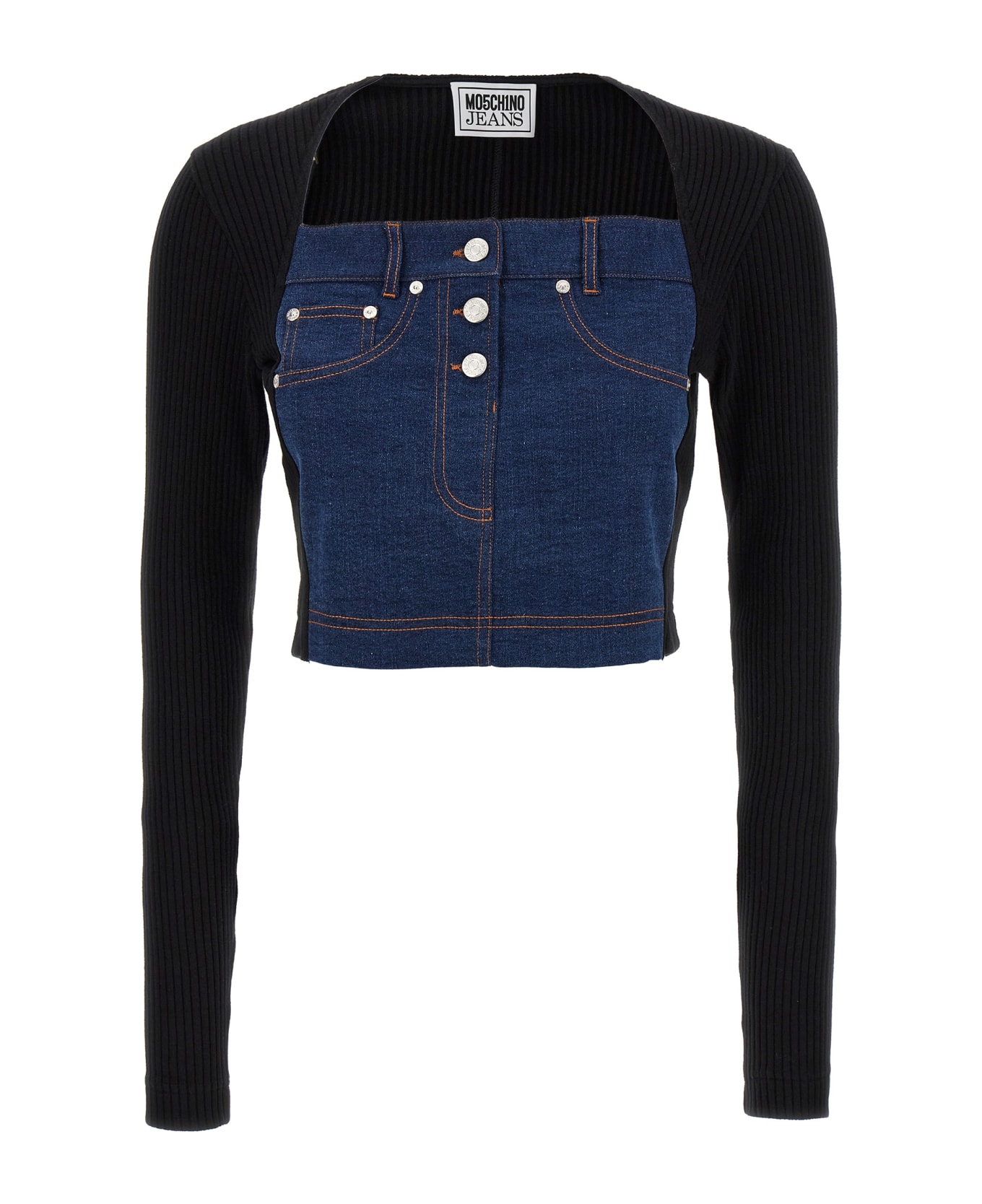 M05CH1N0 Jeans Denim Top And Ribbed Knit - BLACK/BLUE