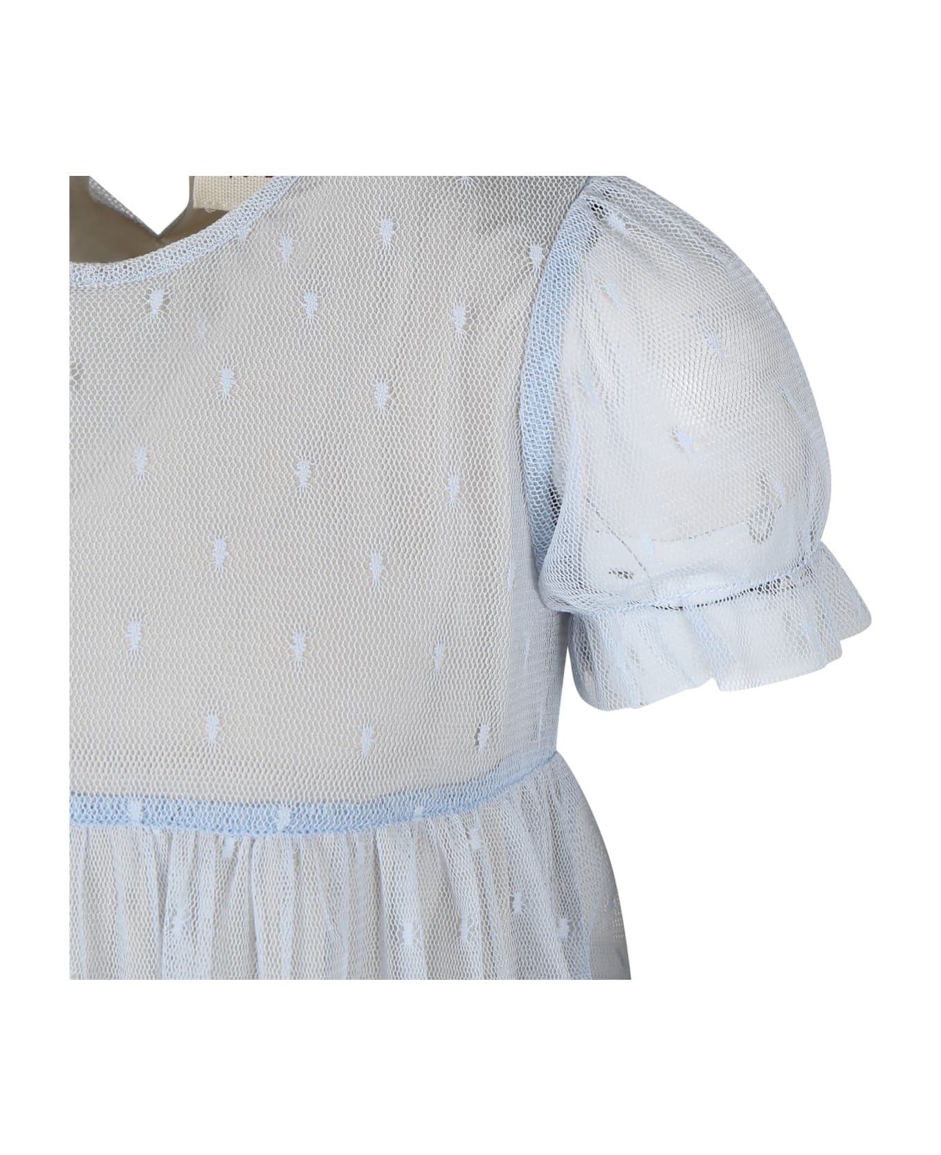Caffe' d'Orzo Light Blue Dress For Girl With Embroidery - Light Blue