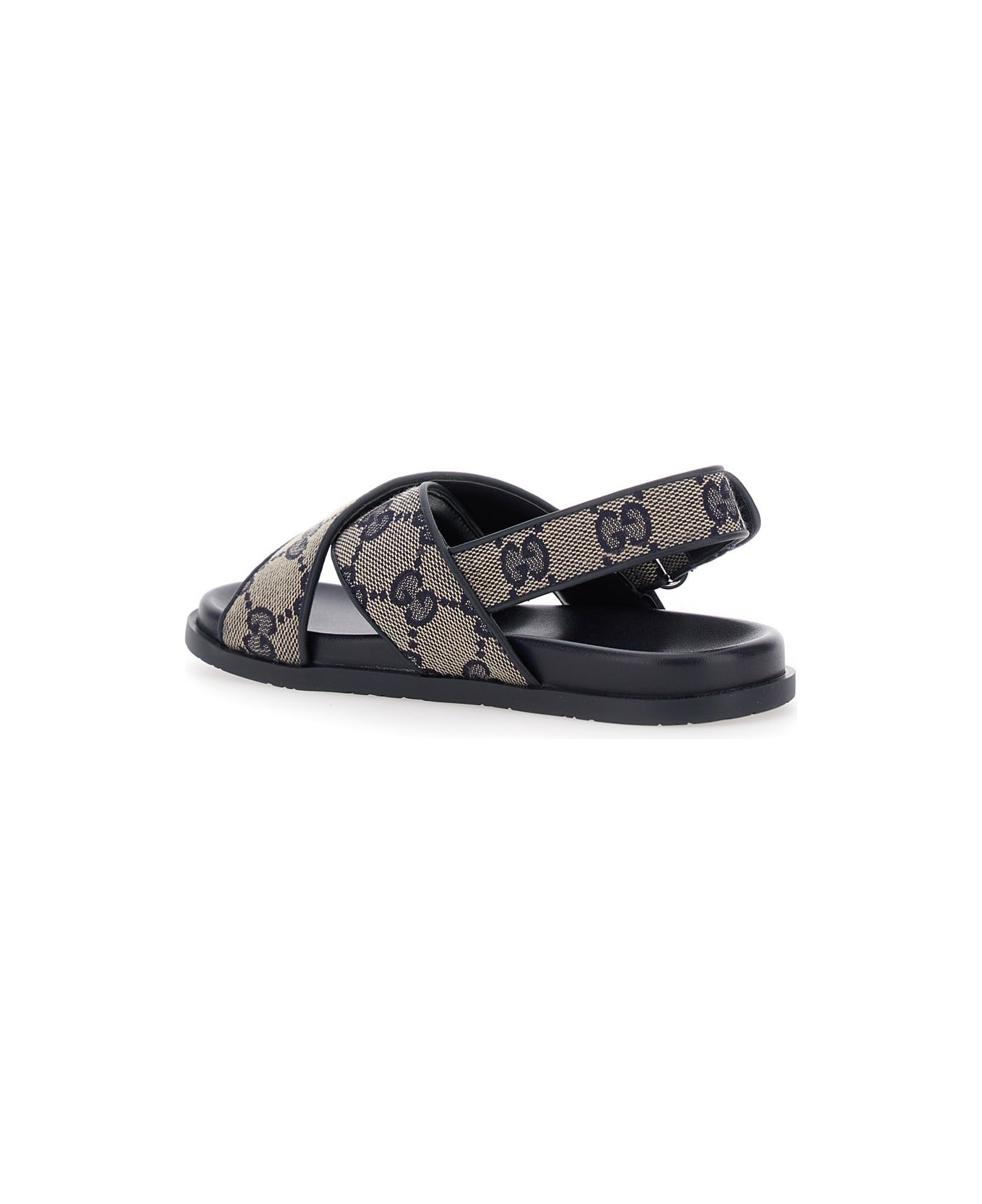 Gucci Blue Sandals With All-over Gg Motif And Logo On The Insole In Fabric Blend Girl - Blu