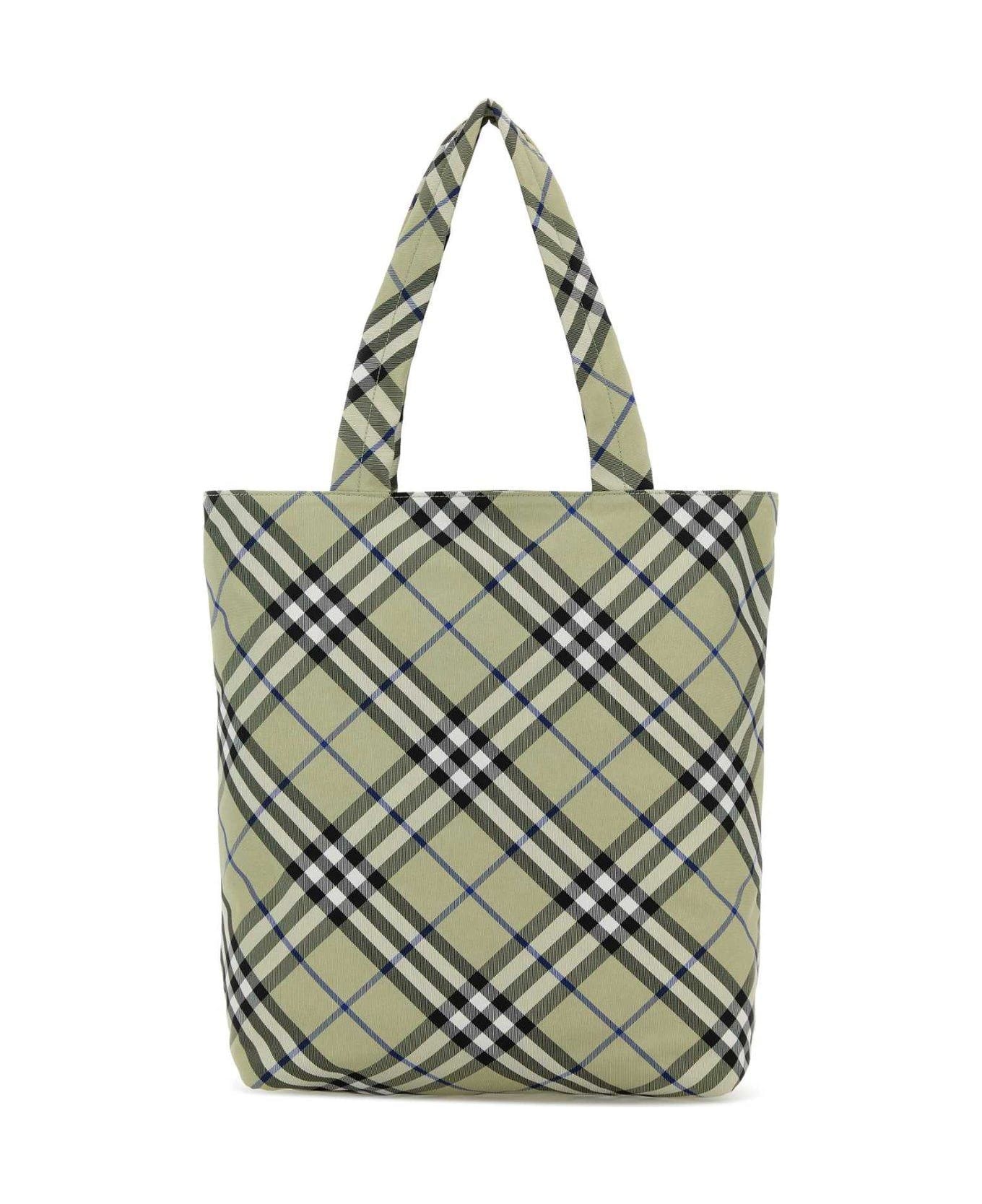 Burberry Equestrian Knight-embroidered Checked Tote Bag - LICHEN