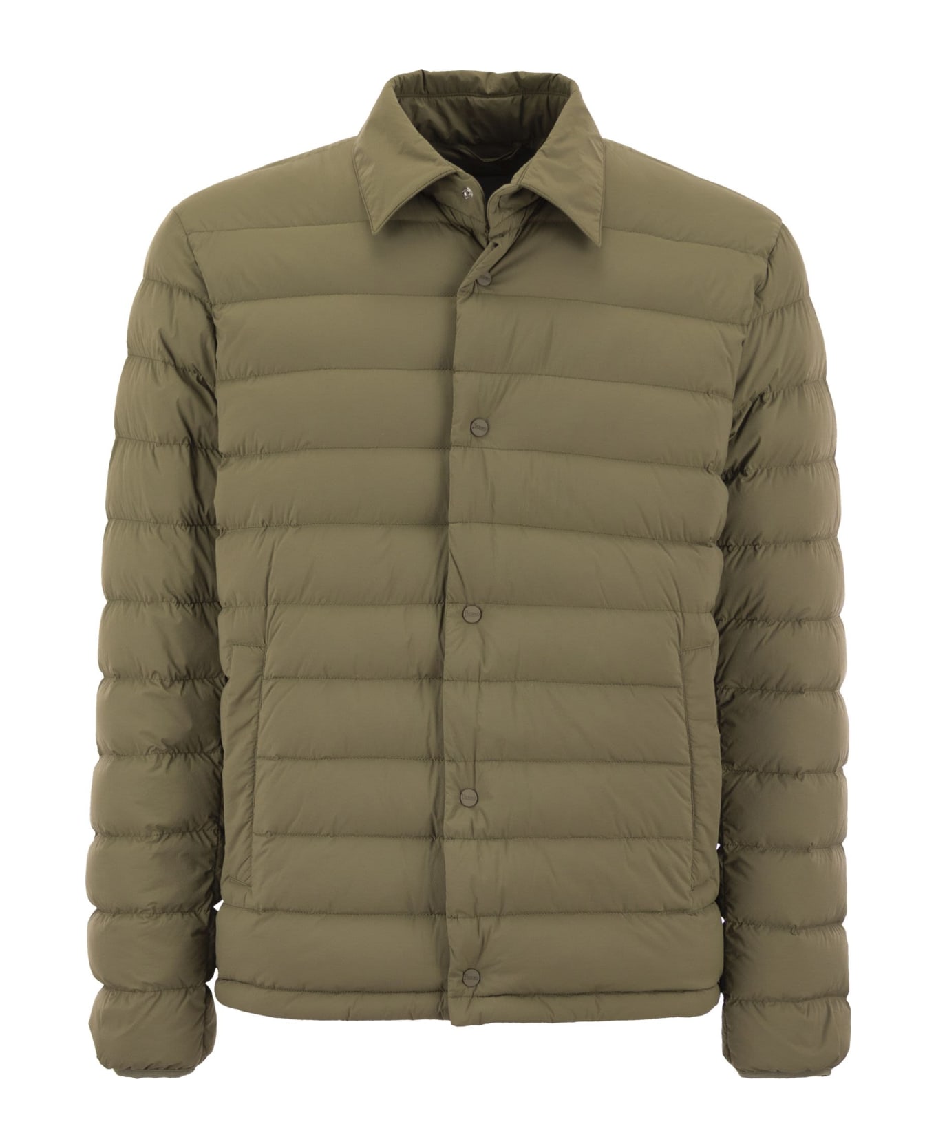 Herno Resort Shirt Down Jacket In Light Stretch Nylon - Light Military Green